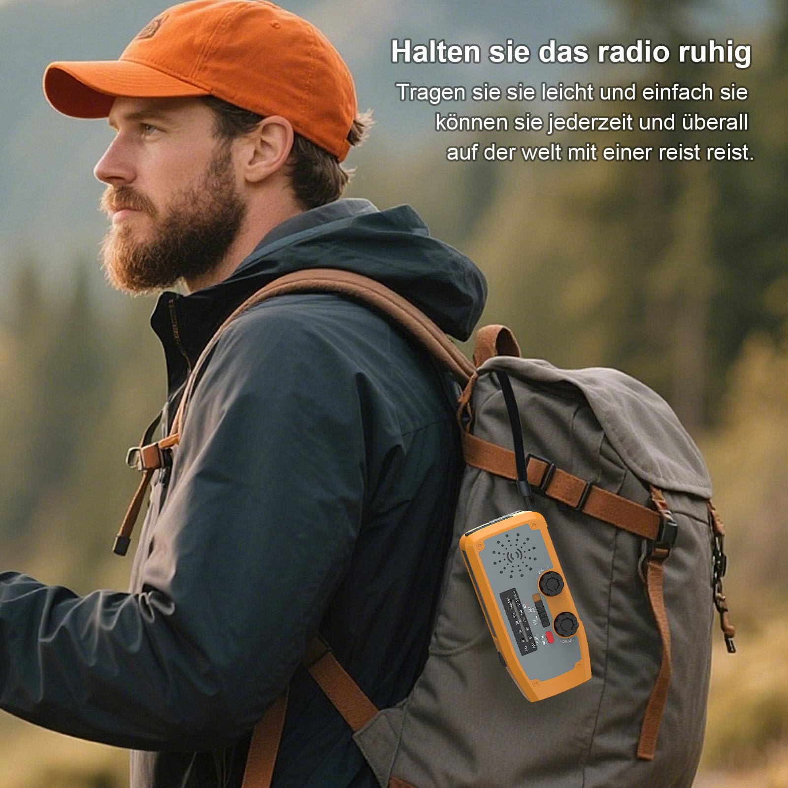Radio a Manovella, Radio di Emergenza Solare con Torcia a LED, Allerta SOS, AM/FM Radio Solare con Power Bank da 2000 mAh per Campeggio Emergenze, Arancione