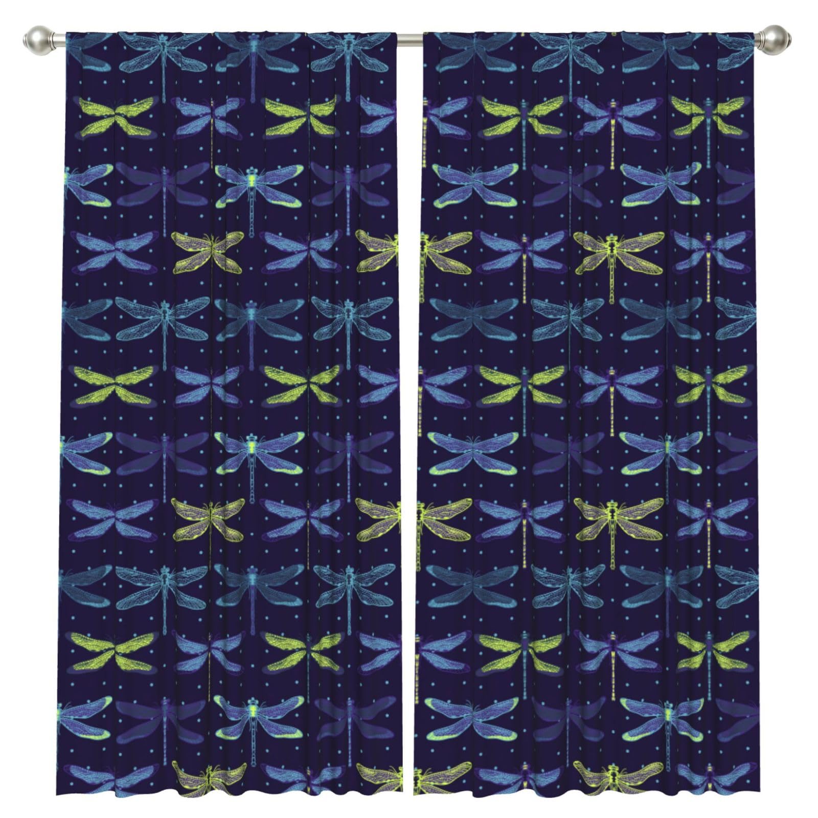InOmak Dragonflies, 2 Panels Window Curtains 52 x 84 Inch Blackout Curtains for Living Room Bedroom