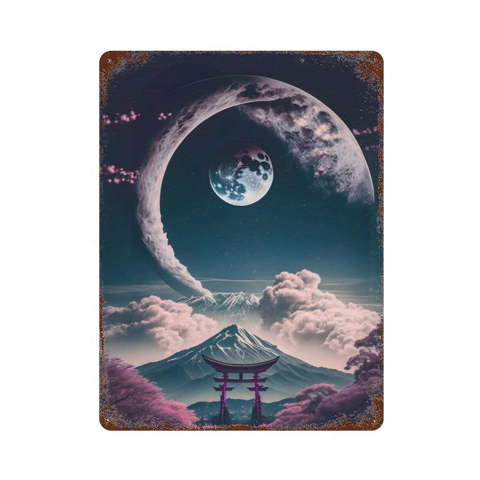 Moonlight in Japanese Retro Metal Sign 15.7"x11.8", for Pub, Kitchen And Man Cave Decor, Industrial Home Decor