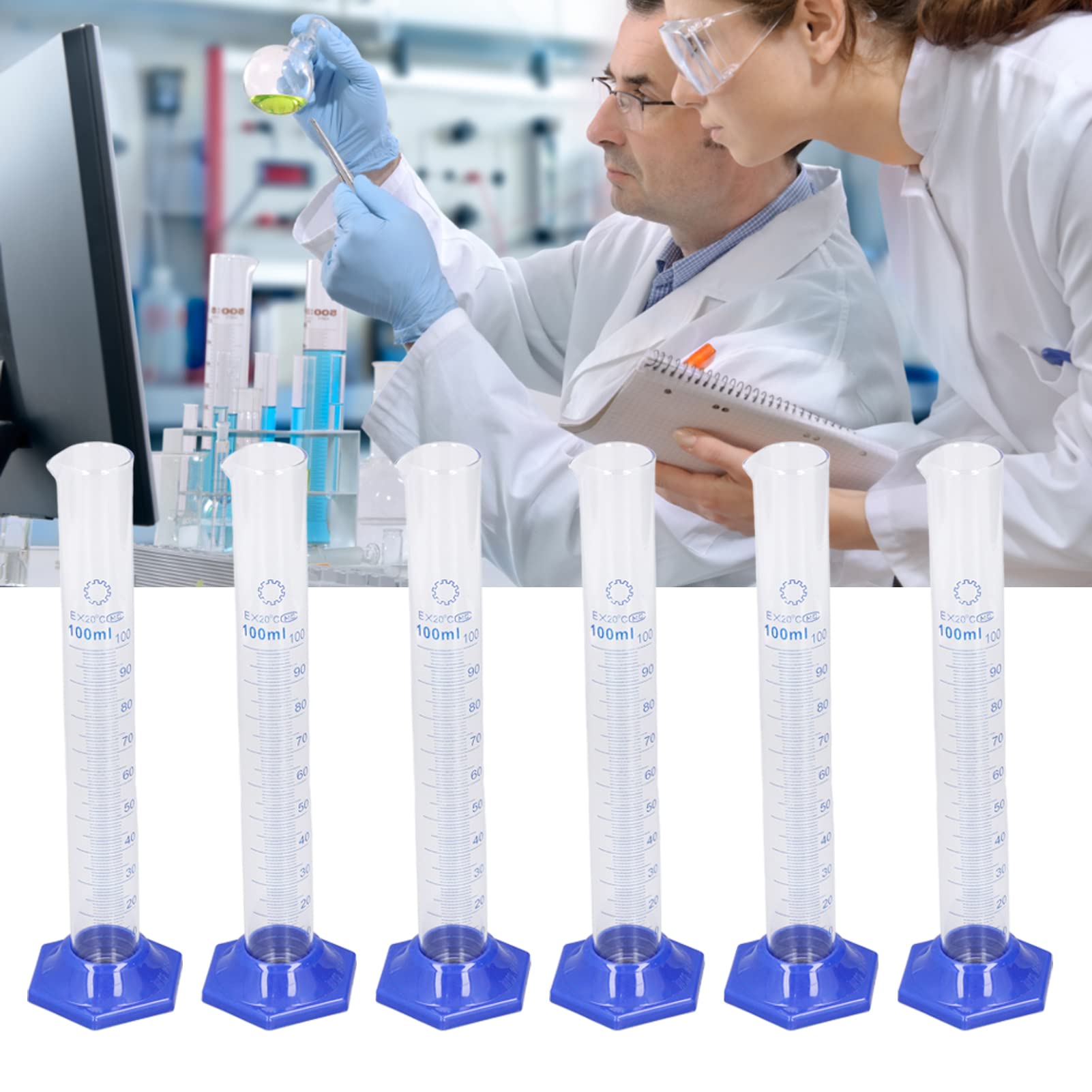Cilindro graduato da 10 pezzi 100 ml, cilindro graduato in vetro borosilicato, cilindro graduato in vetro per progetti di laboratorio e cucine