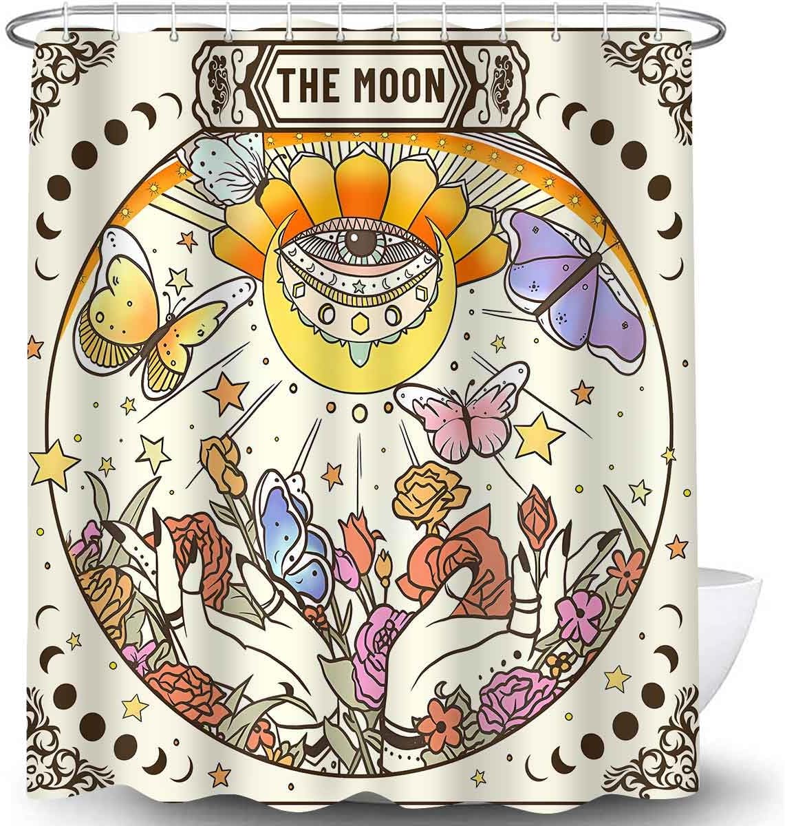 Tarot Shower Curtain, 72x72inch, Retro Floral Evil Eye Bathroom Curtains Sun Moon Star Ouija Hands Gothic Mystical Witchy Bathroom Bathtubs Decor Set with 12 Hooks YLOKTP0208