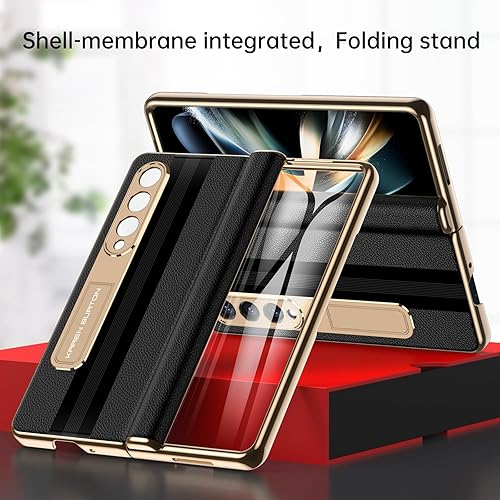 Miniatura 6 de Funda para teléfono Samsung Galaxy Z Fold 4 piel auténtica de lujo Premier Protección de bisagra de cuerpo completo Protector de pantalla integrado