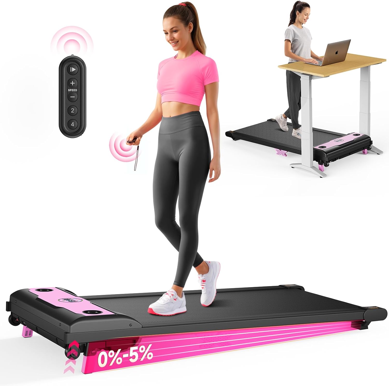 TINEF Under Desk Treadmill for Home and Office, Incline Walking Pad for Aerobic Exercise at Home, 4 in 1 Portable Treadmill for Walking, Jogging, Running and Climbing, 265 LBS Capacity