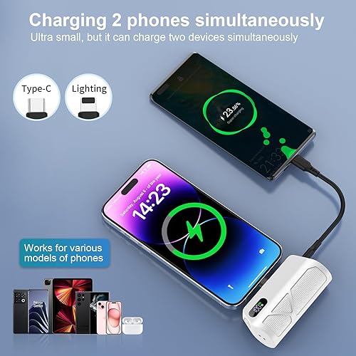 Miniatura 3 de Cargador portátil de 5000 mAh con cables integrados, carga rápida PD20W, puertos duales (compatible con tipo C y Apple), diseño compacto para viajes