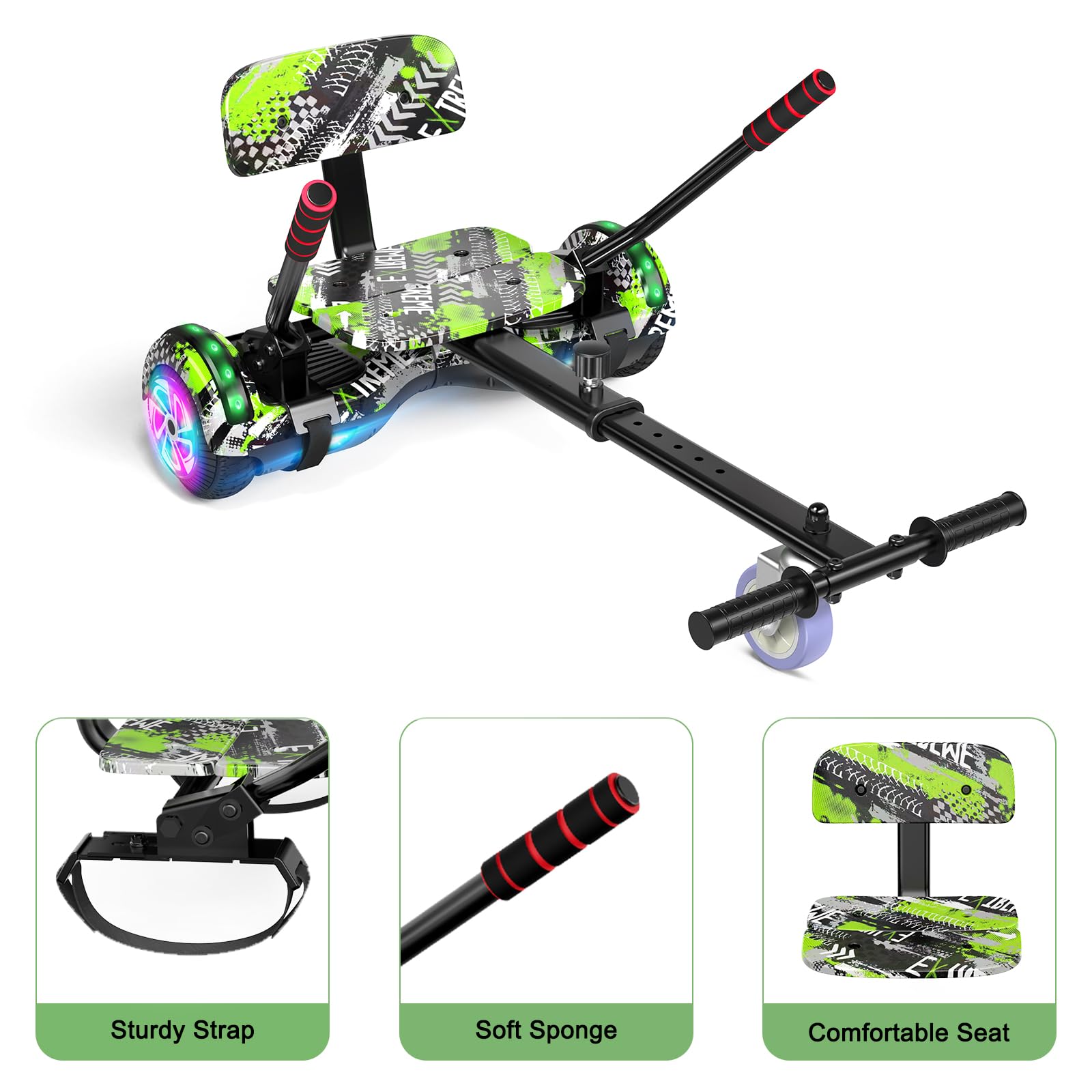 UNI-SUN Scooter Seat Attachment, Scooter with Go Kart for Kids Boys Girls Adults, with Corlorful LED Lights, Bluetooth