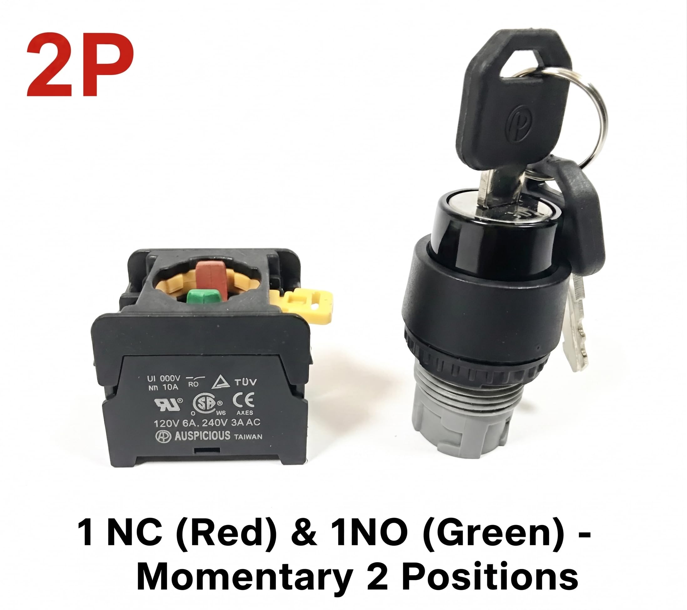 Alpinetech KSR-22 22mm Spring Return Momentary Key Selector