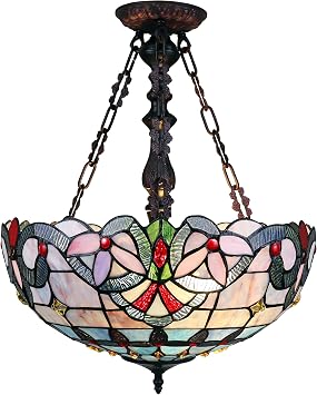 Chloe Lighting GRENVILLE Victorian Tiffany-Style Dark Bronze 2 Light Inverted Ceiling Pendant 18" Wide