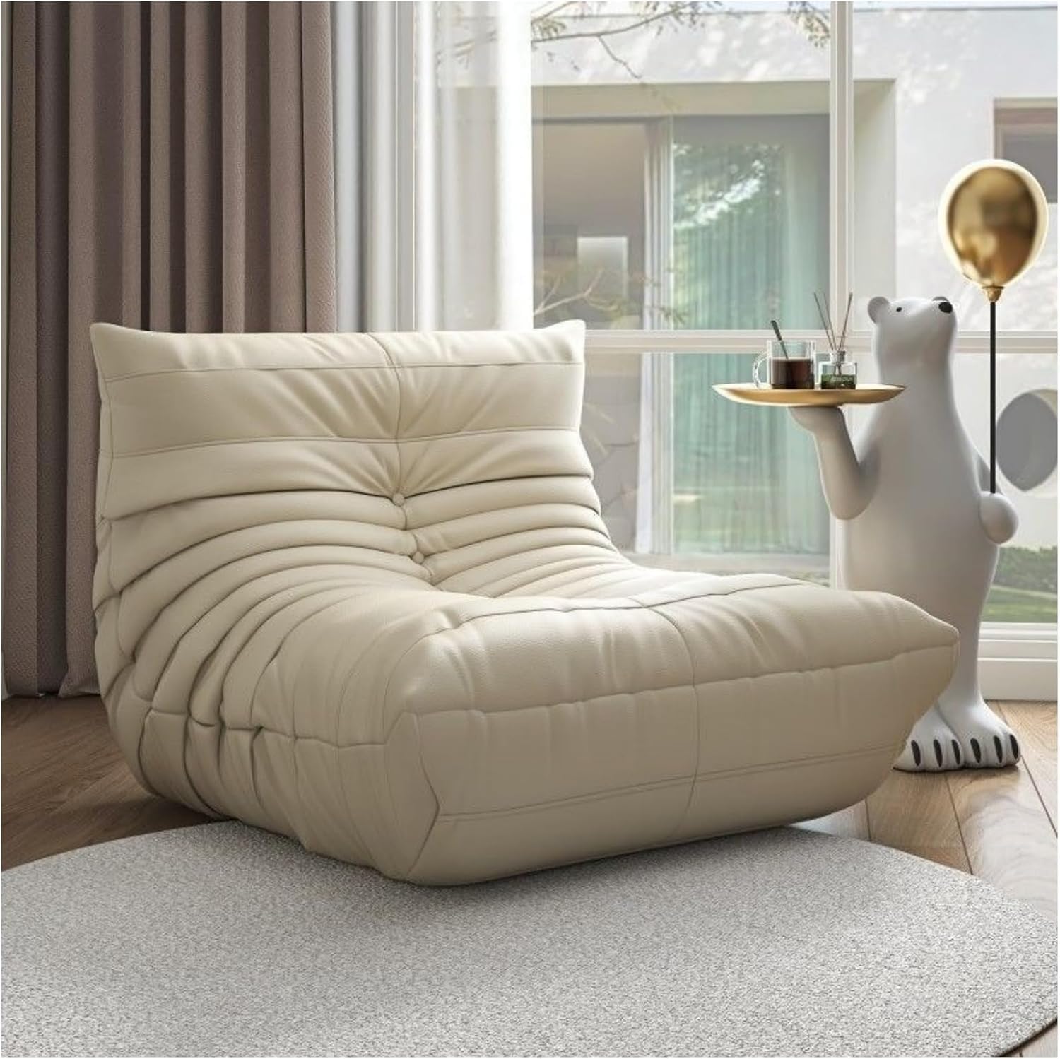 Poltrona a sacco in spugna ad alto rimbalzo, comoda, per meditazione e relax a casa o in ufficio (beige)