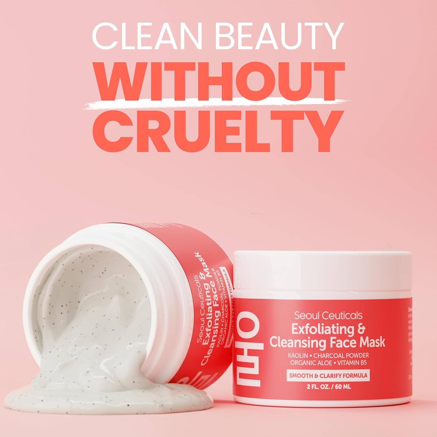 SeoulCeuticals Korean Face Scrub - Exfoliating Face Mask Skincare K Beauty Mask for Glass Skin - Kaolin Clay + Charcoal Cream Exfoliant Mask 2oz - Image 5