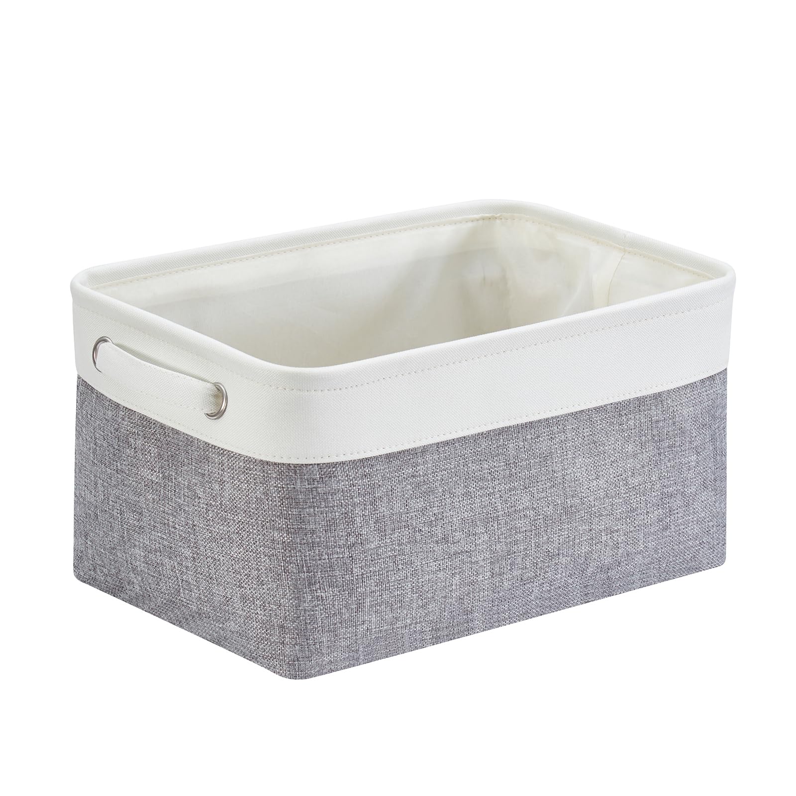 Mangata Canvas Storage Box Fabric Storage Basket with Handles for Cupboards, Shelves, Clothes, Toys (Medium, Foldable, Grey White)