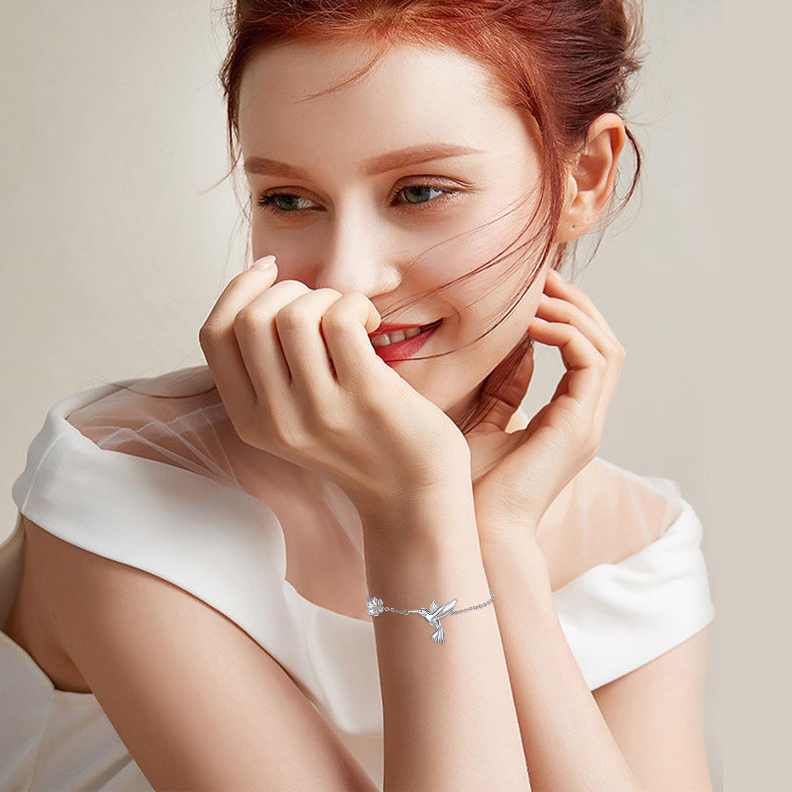 Pulsera de plata 925 para mujer, diseño de colibrí y flor, adecuada para el Día de la Madre, San Valentín, cumpleaños, bonito regalo para novia, madre, esposa