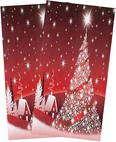 Juego de toallas de mano para platos paños de lavado para árbol de Navidad estrella brillante casa de invierno trapos de limpieza rojos toalla de