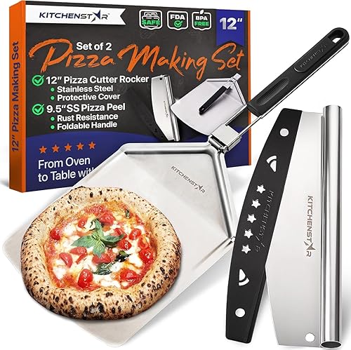 Miniatura 1 de kitchenStar - Kit de fabricación de pizza de 12 pulgadas (juego de 2)  Cuchillo basculante para cortar pizza con cubierta de hoja (12 pulgadas) +