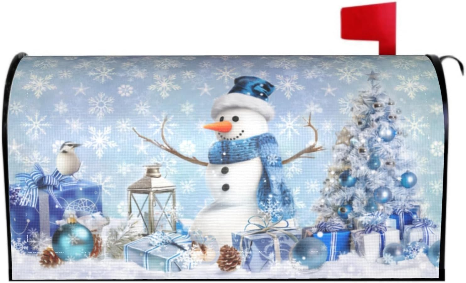 Winter Snowman Mailbox Cover Magnetic 21x18 Standard Size Blue Christmas Tree Balls Xmas Snowflakes Mailbox Wrap Post Cover Decor for Yard Garden Home Outdoor Holiday New Year