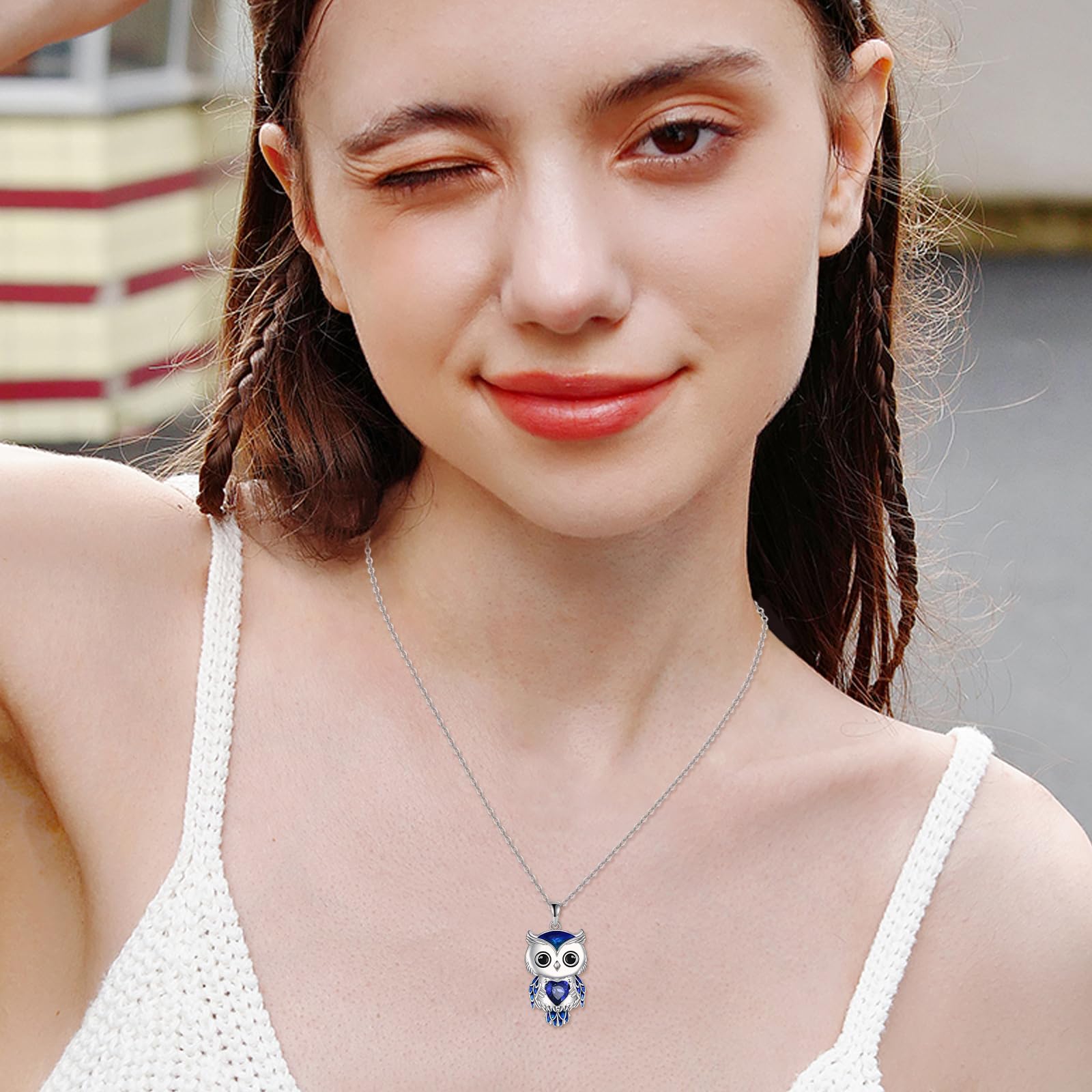 Vadmans Eule Kette Schmuck Geschenke für Damen Sterling Silber Geburtsstein Eule Anhänger Halskette Weihnachts Schmuck für Frauen