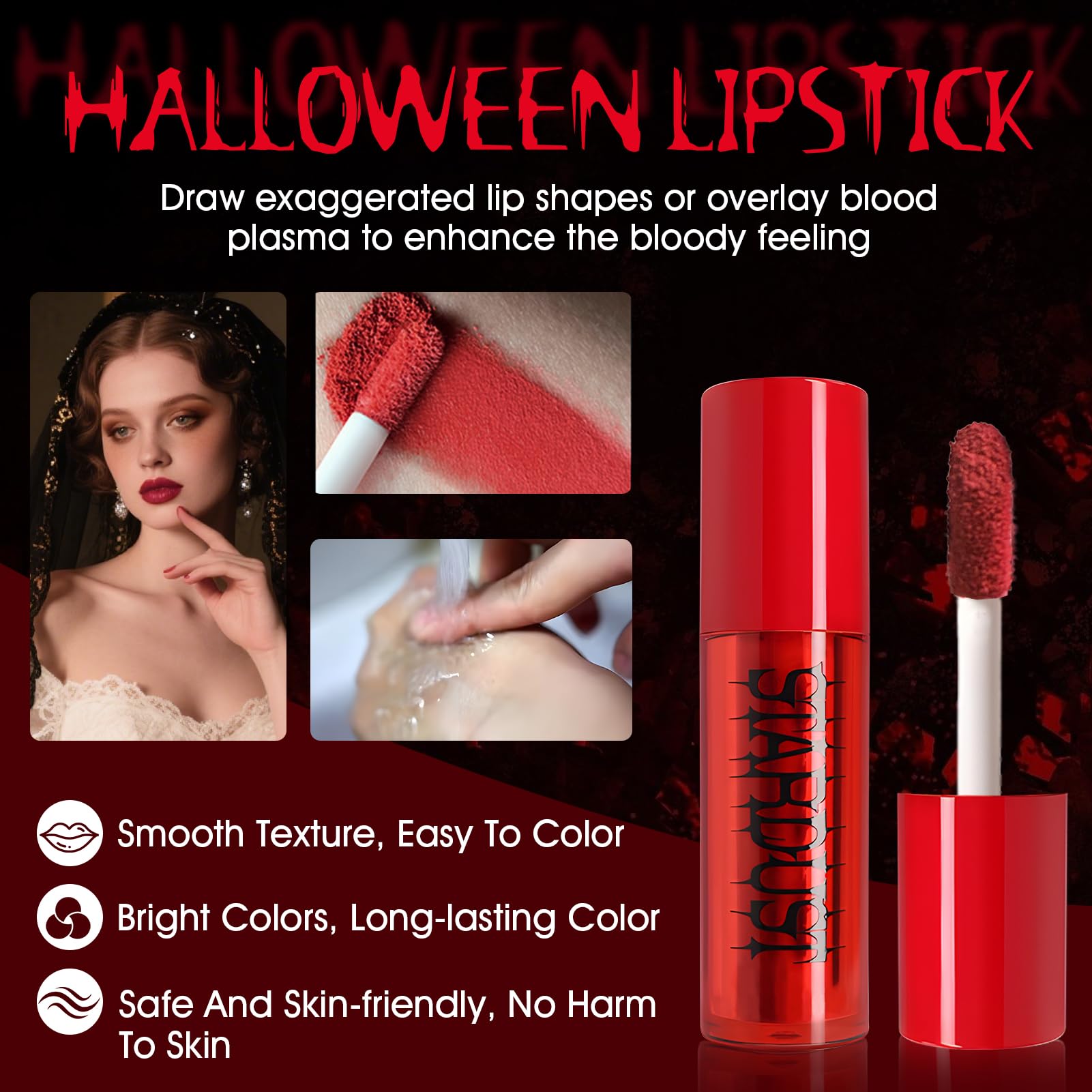 Halloween Make Up Kit, All in One Makeup Kit, Vampire Makeup Kit with Metallic Eyeshadow, Halloween False Nails - Image 3