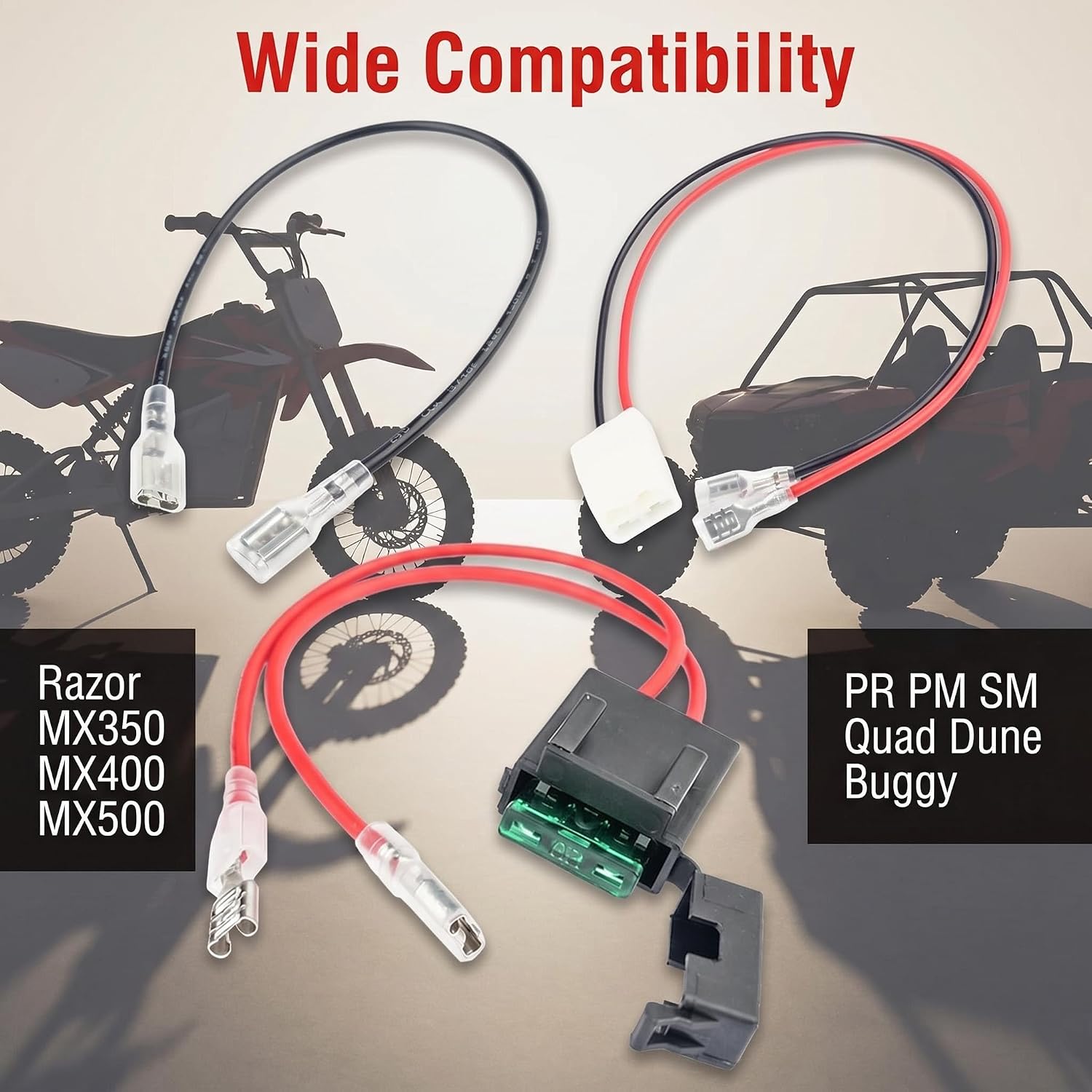 MX500 MX650 Battery Wire Harness Compatible with Razor MX350 MX400 Electric Dirt Bikes Version 1-7 PR PM SM Quad Dune Buggy, 14 Gauge, 4 Holes 3 Wire