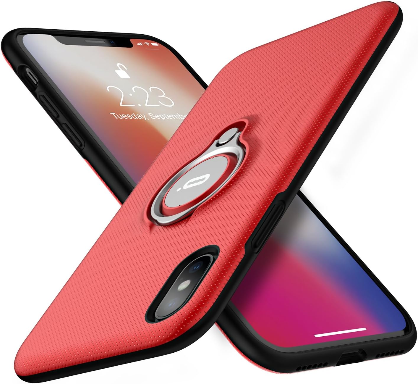 ICONFLANG iPhone X Case, iPhone 10 Case, Ring Kickstand case 360 Degree Rotating Ring Drop Protection Shock Absorption case [Compatible with Magnetic Car Mount case] for iPhone X (2018) - Red