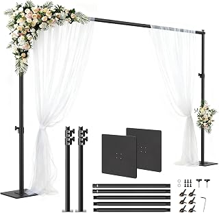 Square Backdrop Stand 6.5x10ft, Heavy-Duty Pipe Drape with Flat Metal Base