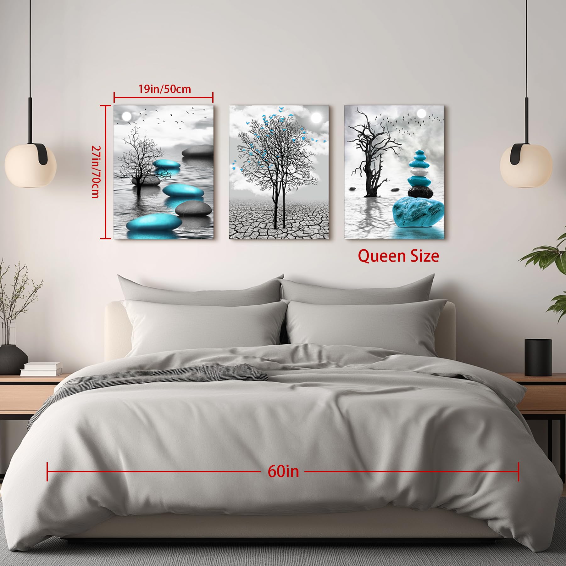 MHARTK66 Cuadro Negro Blanco Gran Árbol Lago, Turquesa Cuadros Decoracion Salon Modernos Paisaje Naturaleza Decoracion Dormitorios Comedor Oficina Pasillo Cocina y Baño