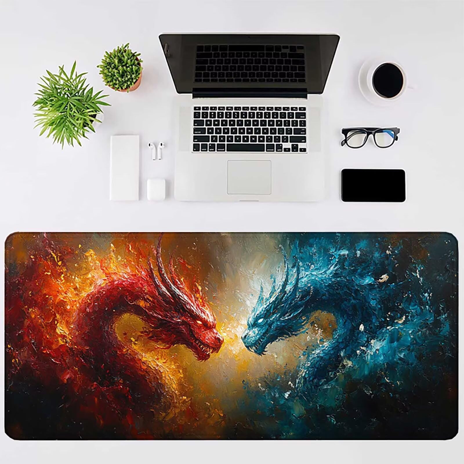 Podkładka pod mysz dla zwierząt XXL 1200 x 600 mm, wodoodporna podkładka pod mysz smok wzór szyte krawędzie design akcesoria biurowe antypoślizgowa gumowa podstawa powierzchnia dla graczy, biurko