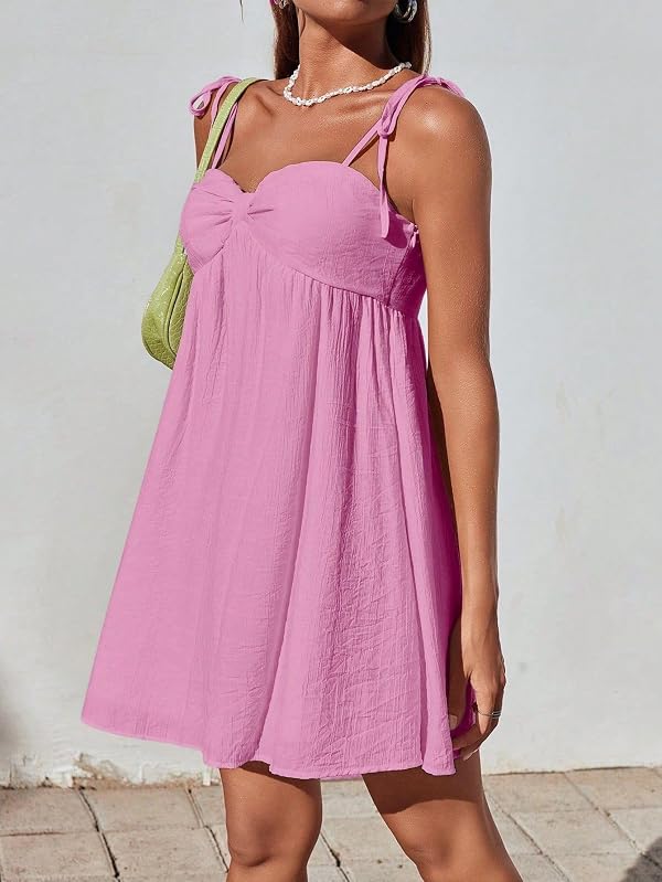 Narecte Casual Summer Dresses for Women Flowy Sun Dress Mini Slip Dress Cute Spaghetti Strap Dress HotPink M by Narecte - Used condition - Image 3