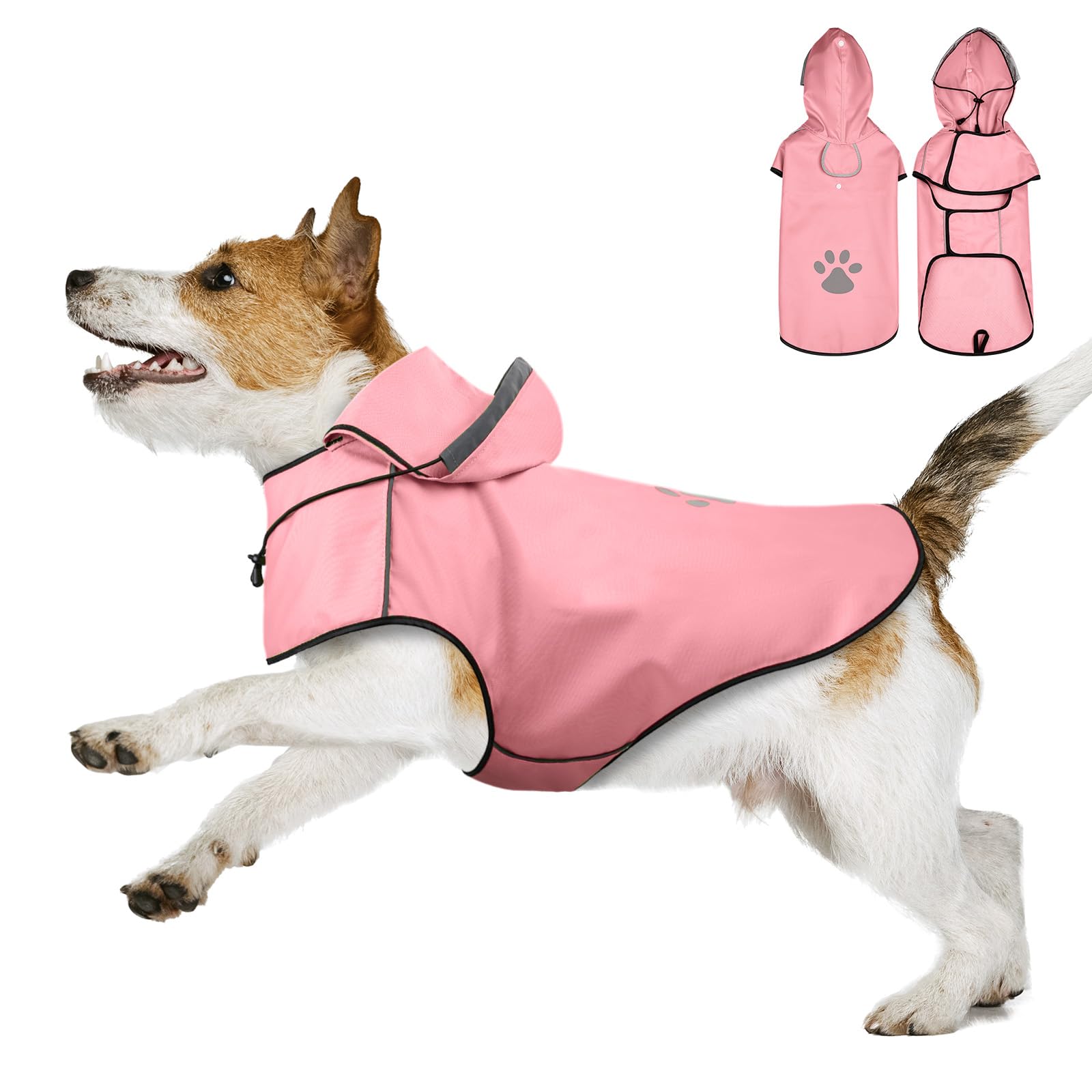 ALPHACON フード付き犬用レインコート防水加工済み Amazon | 犬レインコート 防水 防風 通気性 軽量 透明フード付き 着脱
