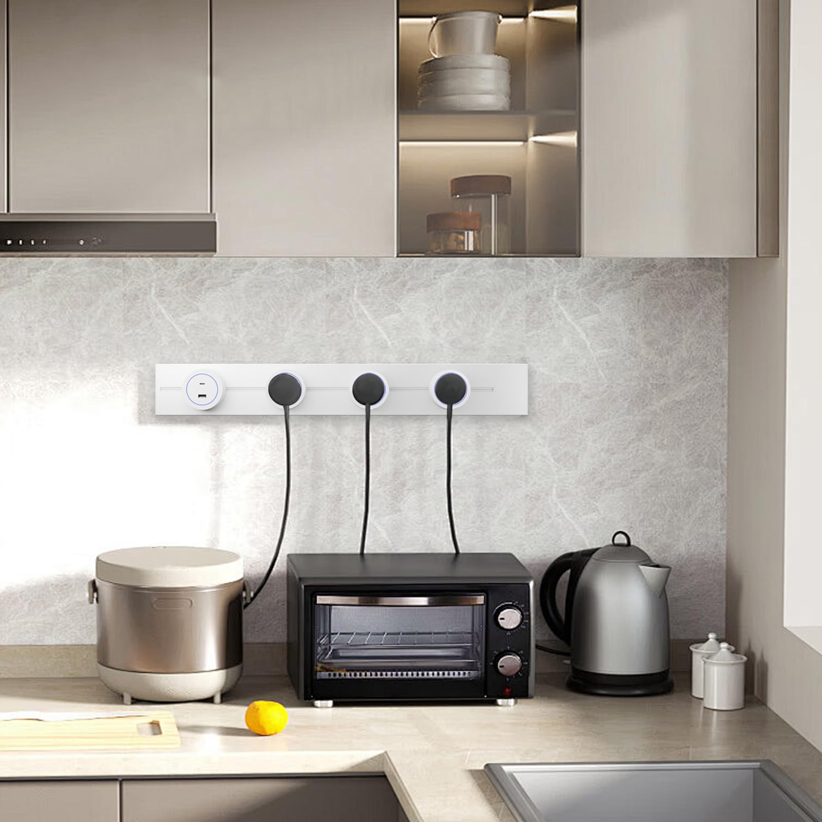 CNBINGO Presa elettrica da parete, 60 cm, per cucina, ufficio, casa, bianco | Presa per pista per montaggio a parete, capacità 8000W, lega di alluminio, presa standard UK, presa elettrica con porta USB