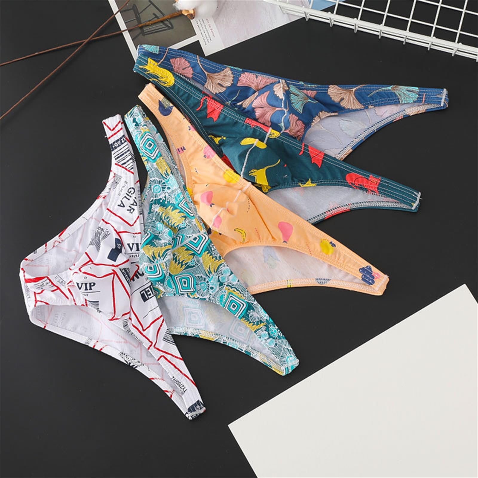 Slip Uomo 4-Pack Slip in Cotone da Uomo Traspirante Stampato A Vita Bassa Doppio Strato Slip Adulti