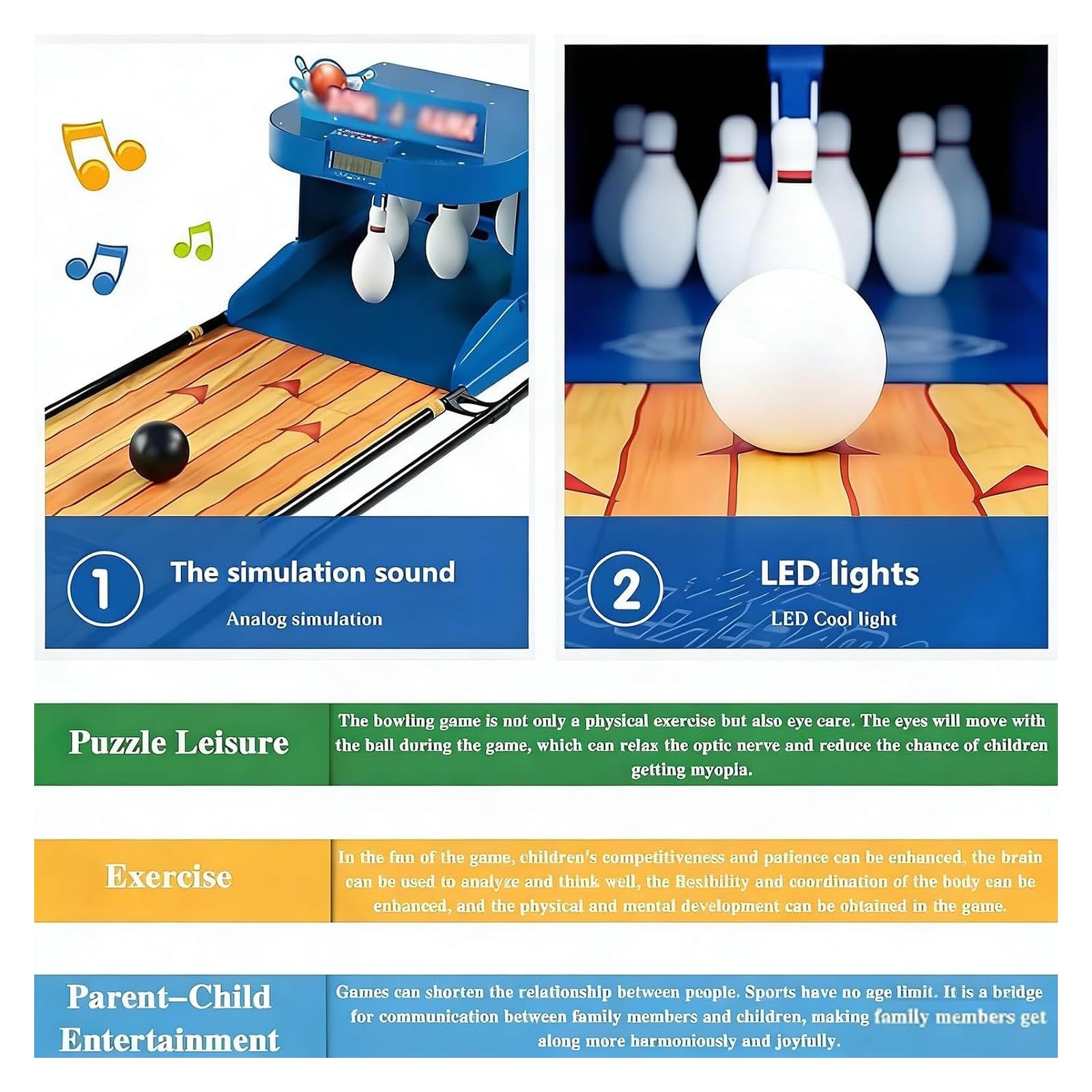 Console di Gioco Elettronica A LED per Bowling - Gioco Sportivo da Interno da 2 M con Ripristino Automatico Ed Effetti Sonori Simulati - Divertente Gioco per Tutta La Famiglia, per Bambini E