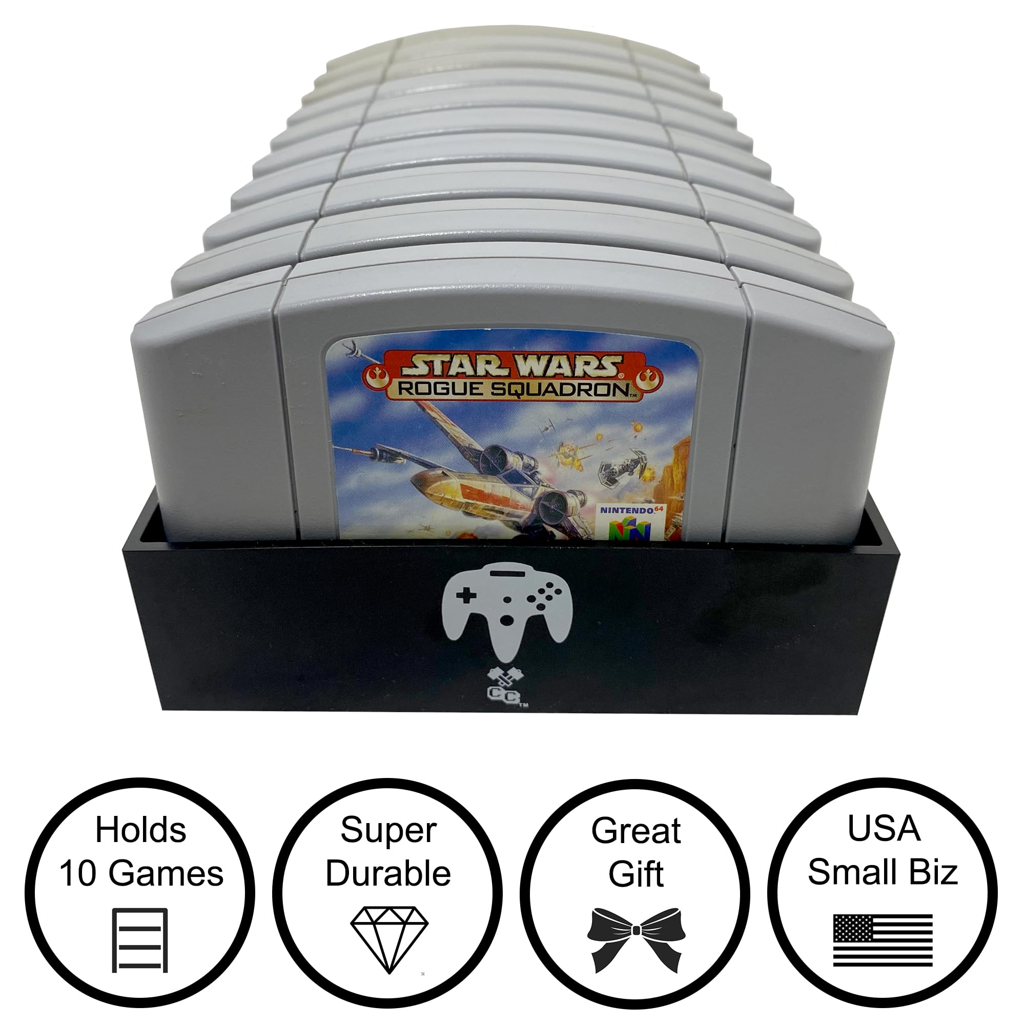 Collector Craft Czarny organizer do gier kompatybilny z wkładem N64, osłona przeciwpyłowa, uchwyt na wkład, Nintendo 64