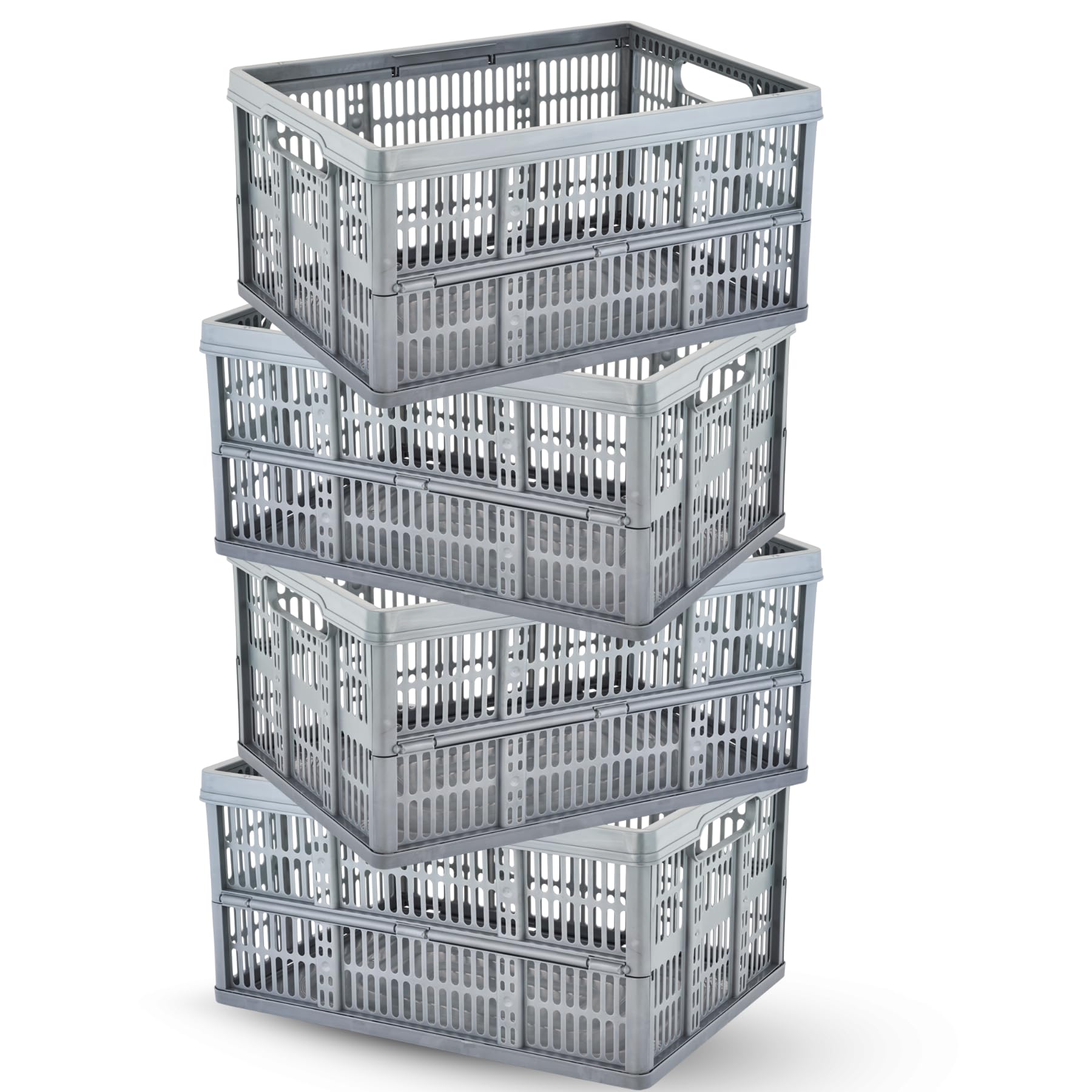caprican 32L Foldable Storage Crates | Heavy-Duty Collapsible Plastic Box with Handles | Stackable Fold-Flat Moving Containers | Multi-Purpose Organiser for Home, Kitchen, Office | 15kg Strength (4)