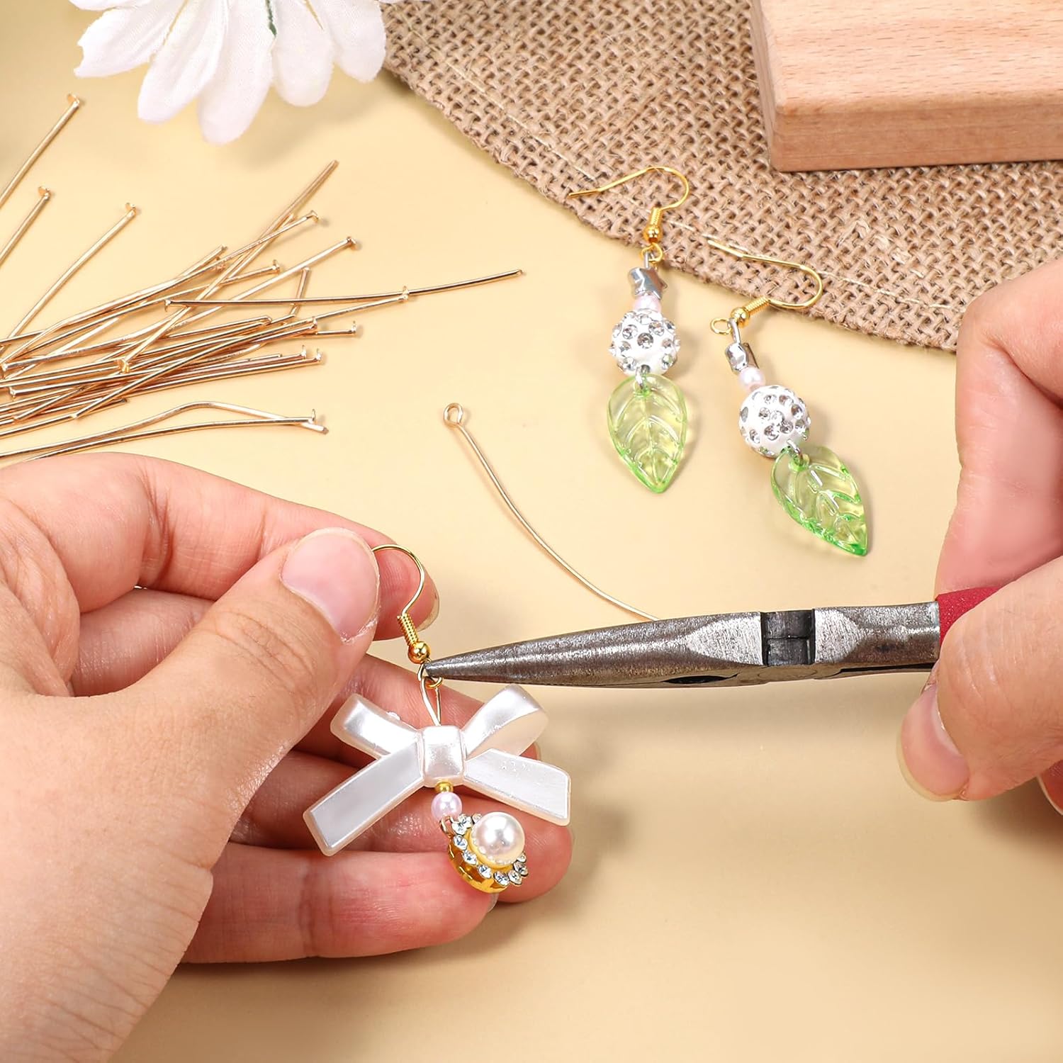 600 Pcs Eye Pins and Flat Head Pins for Jewelry Making, 2 Inch Metal Eyepins Headpins Ball Head Pin Jewelry Making Supplies for DIY Craft Earrings, Necklaces, Bracelets, Pendants (Gold, Silver) - Image 5