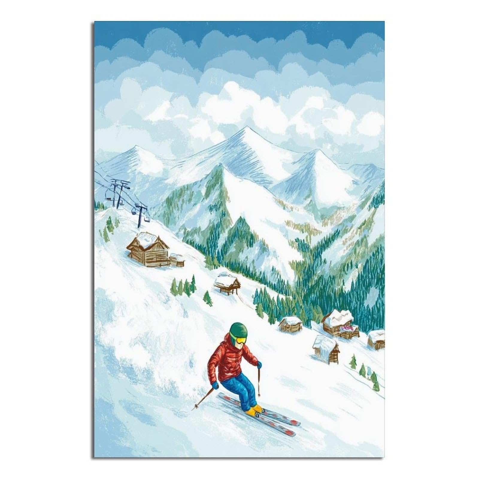 iPuzou La Plagne France Ski Posters 24x36inch(60x90cm) Vintage Watercolor Canvas Art