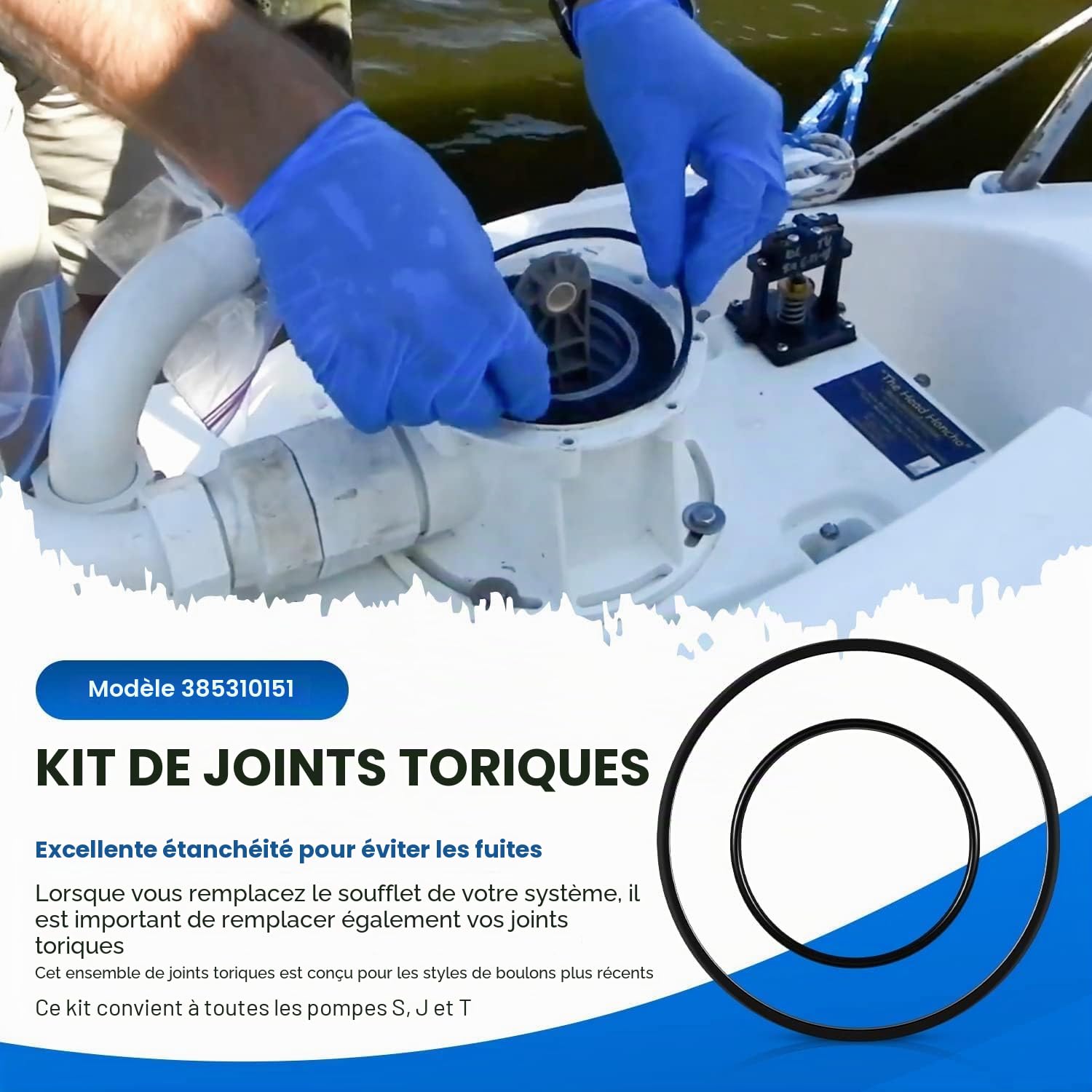 Kit de soufflet de pompe 385230980 avec valve en bec d'oie et kit de joint torique. Remplacement pour pompes à vide des séries S, T et J. Compatible avec les toilettes pour camping-cars et