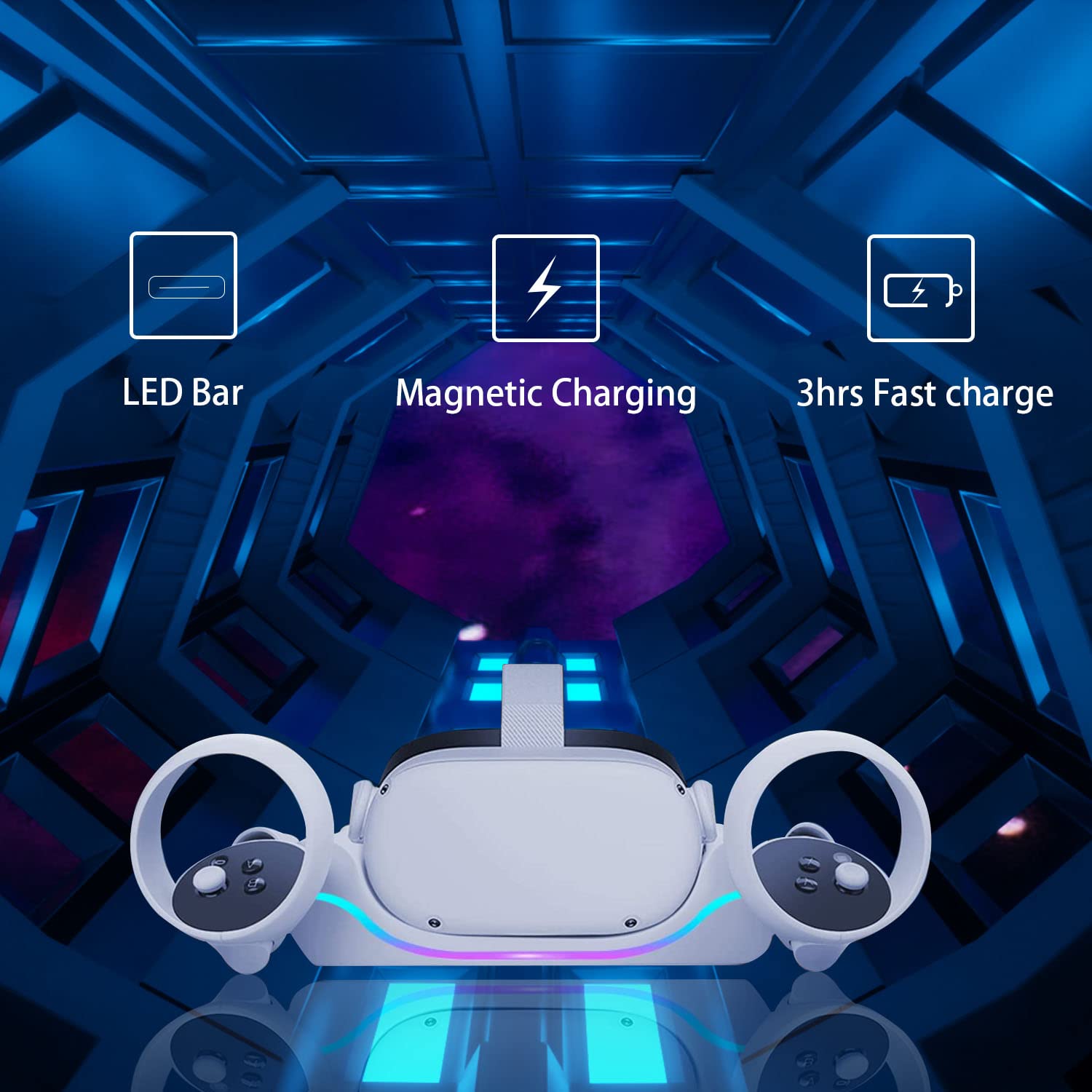 Base de carga antideslizante para auriculares con indicador LED, 2 modos de visualización, estación de carga magnética rápida para auriculares VR