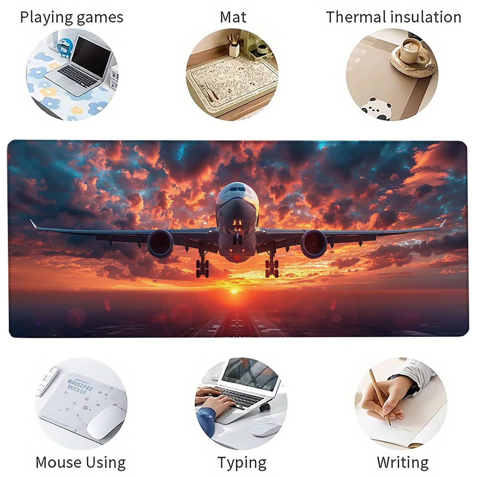 Tappetino Mouse Rosso, Tappetino Mouse XXL 1200x600 mm, Gaming Mouse Pad con Base in Gomma Antiscivolo, Gaming Mousepad Migliora Precisione e Velocità, Accessori Scrivania, Regalo, Aereo 9-7707
