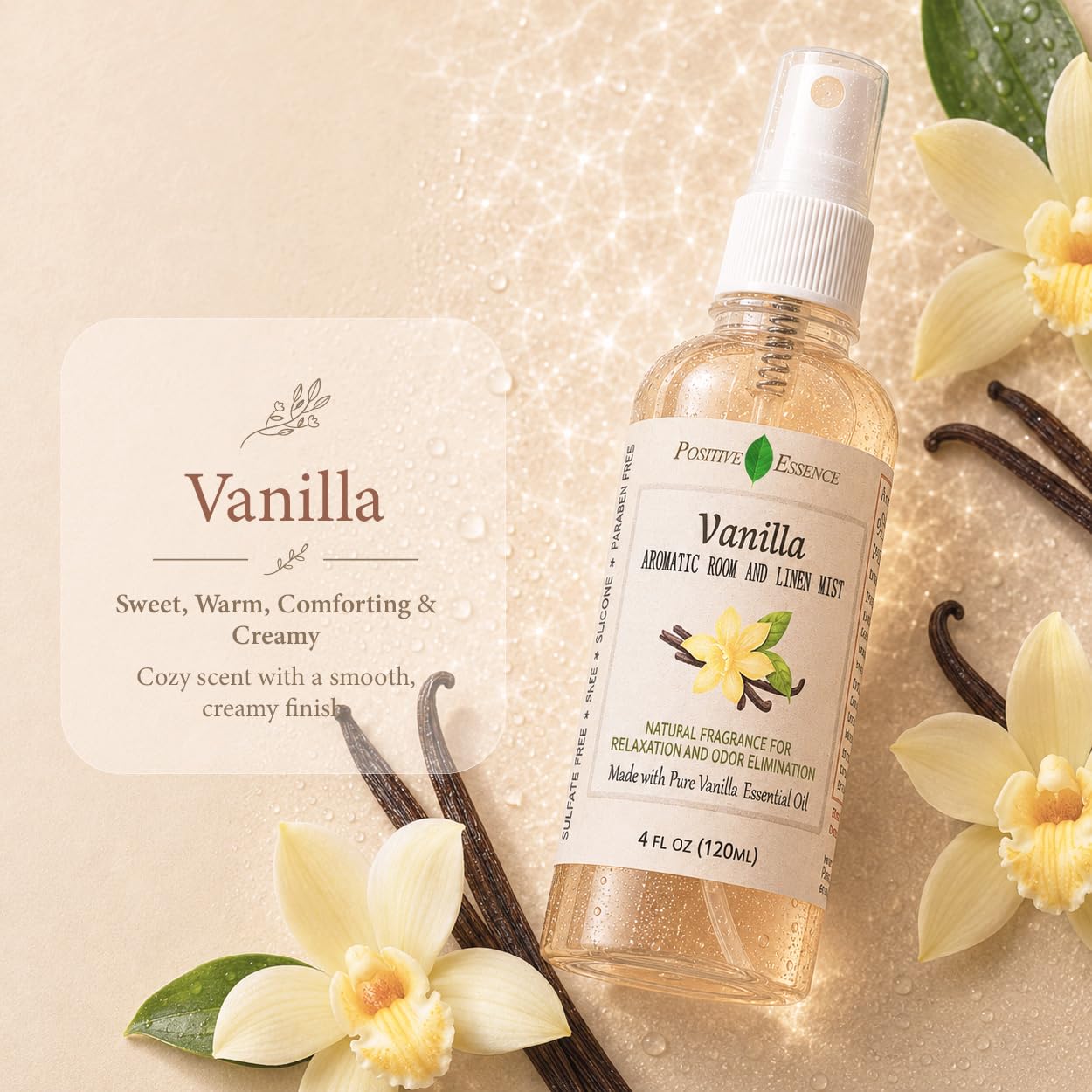 Positive Essenza aromatica Stanza e Lino Spray, Vanilla, 4 FL Oz
