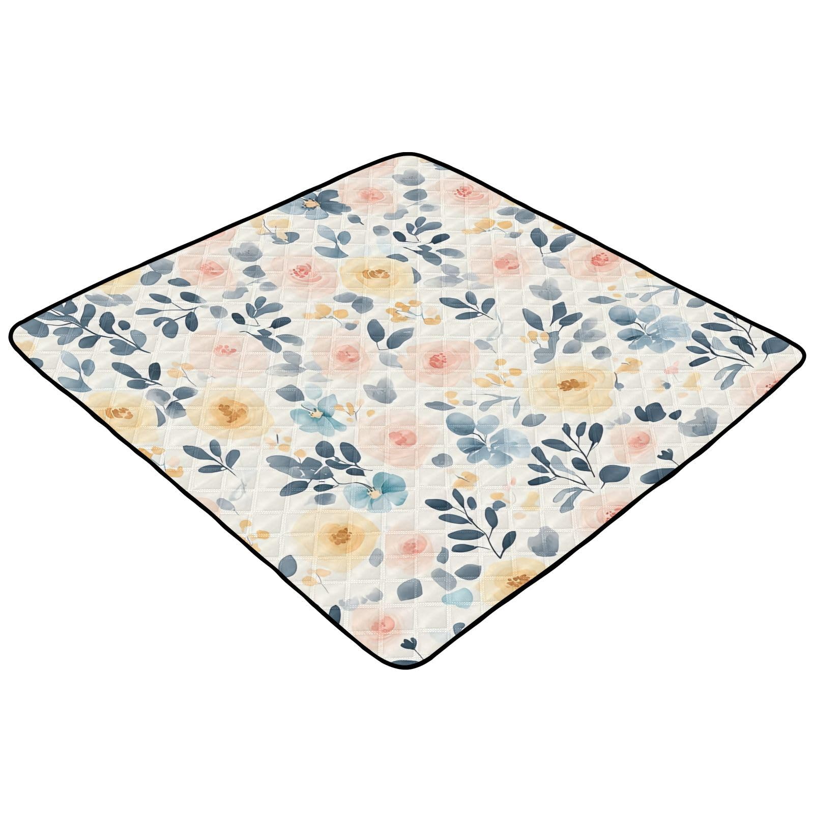 BOESI Watercolor Colorful Flowers Baby Play Mat, 50“ X 50” Washable Folding Crawling Mat, Baby Floor Mat, Soft, Non-Slip