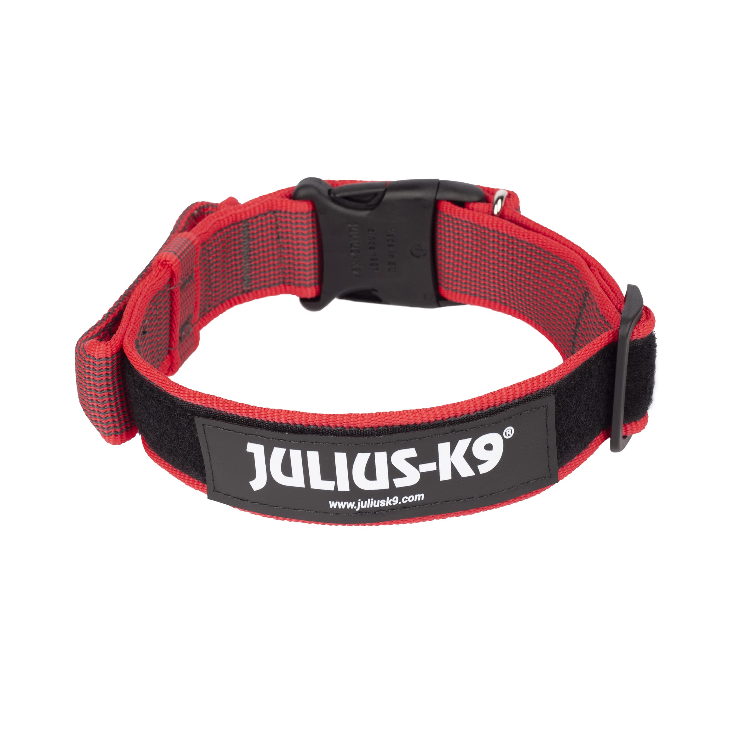 Julius-K9 Collare Color & Gray con manico richiudibile, chiusura di sicurezza ed adesivi intercambiabili, 40 mm (38-53 cm), Rosso-Grigio