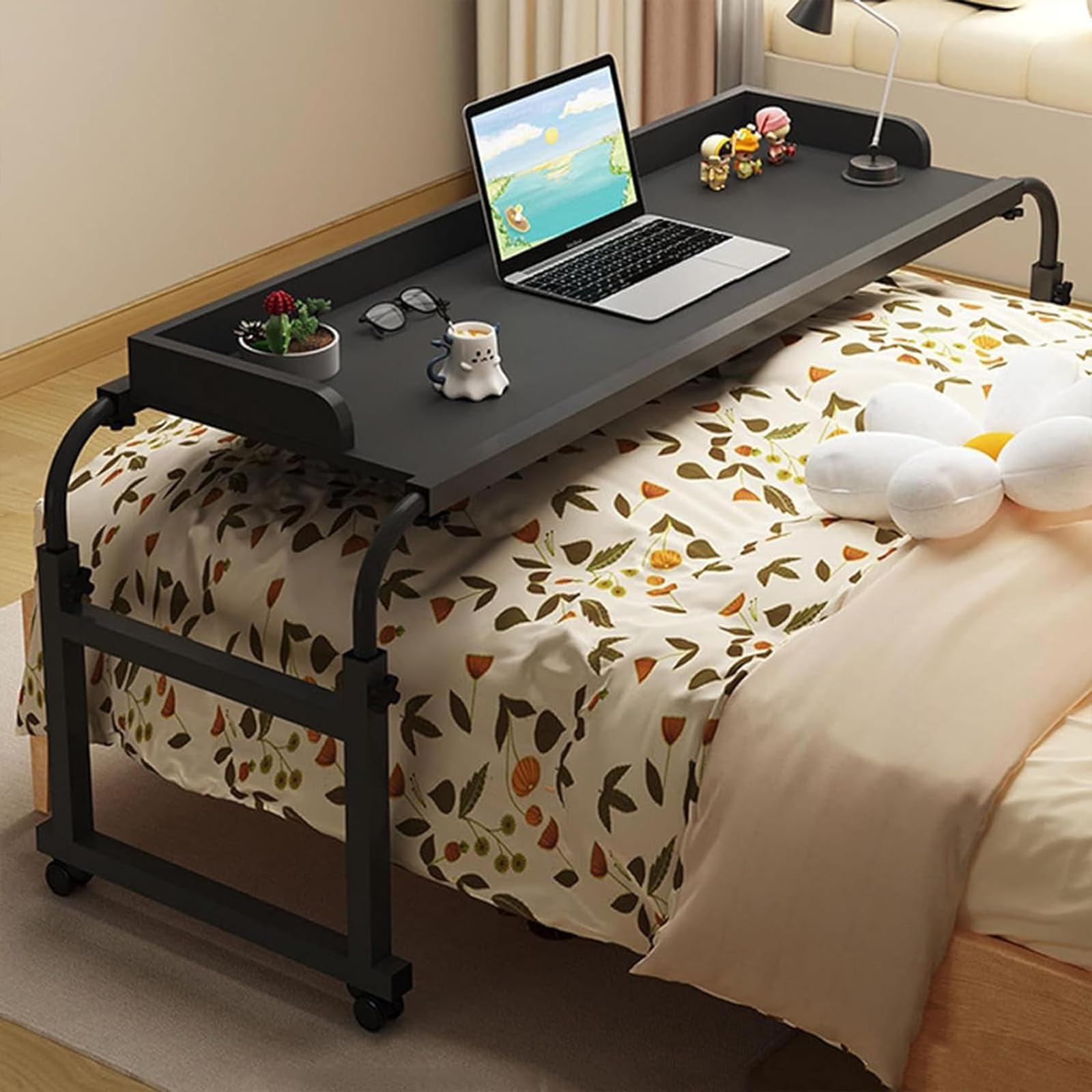 CGCSYZ Overbed Table Bed Side Table Portable Desk With Wheels Overbed Table Height Adjustable Computer Desk Standing Workstation Food Tray Desk Rolling Table (A)