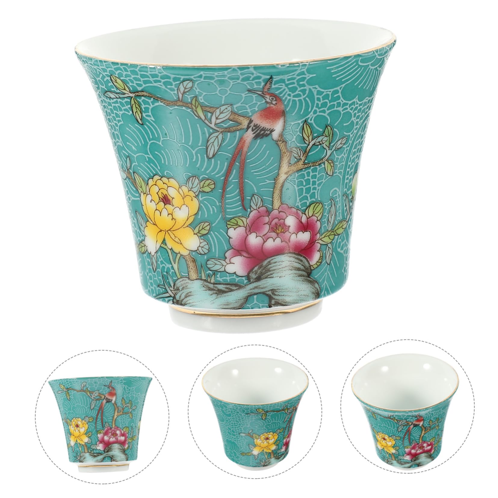 Tazza Da Tè in Retrò Decorativa Fiori e Uccelli Tazza Smaltata Per Bevande Calde e Fredde