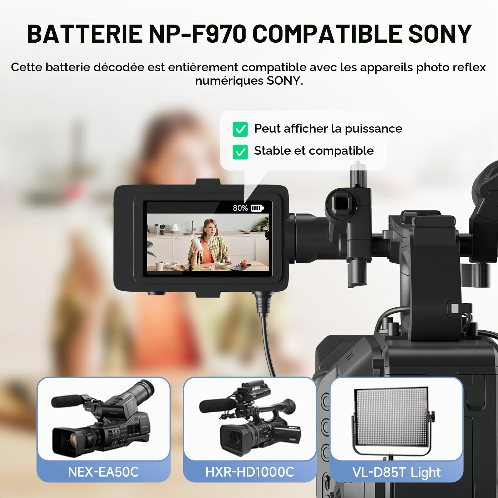 NP-F970 Batterie Rechargeable 9600mAh Compatible avec Sony NP-F970 / NP-F960 / NP-F750 / NP-F550 / NP-F930, Sony DCR-VX2100, PD150, PD170, FDR-AX1, HDR-AX2000, FX1, FX1000 (2Pcs)