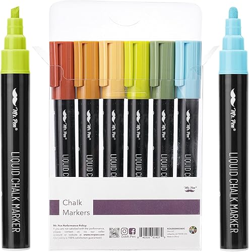 Mr. Pen - Marcadores de tiza, paquete de 6, colores surtidos, 8 etiquetas, marcadores de pizarra de tiza, marcadores de tiza líquida para pizarra,