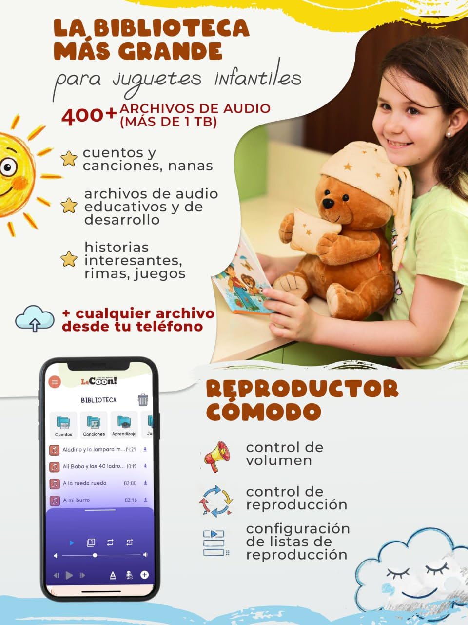 LeCoon Oso de Peluche – 500+ Historias, Canciones Infantiles y Nanas