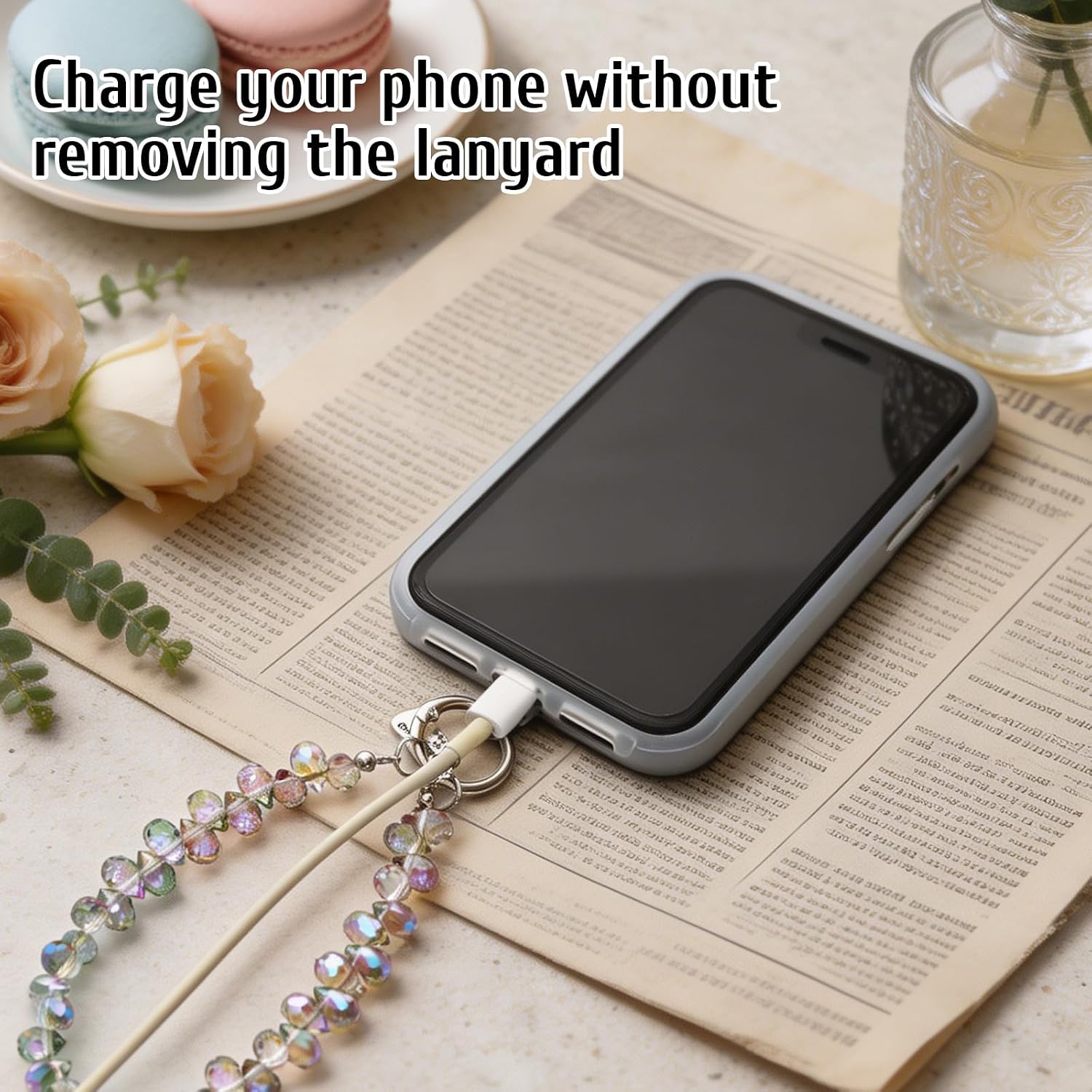 Avxdbr 2Pcs Sparkling Crystal Beaded Phone Wrist Strap Cell Phone Lanyard Keychain Wristlet Phone Chain for Women