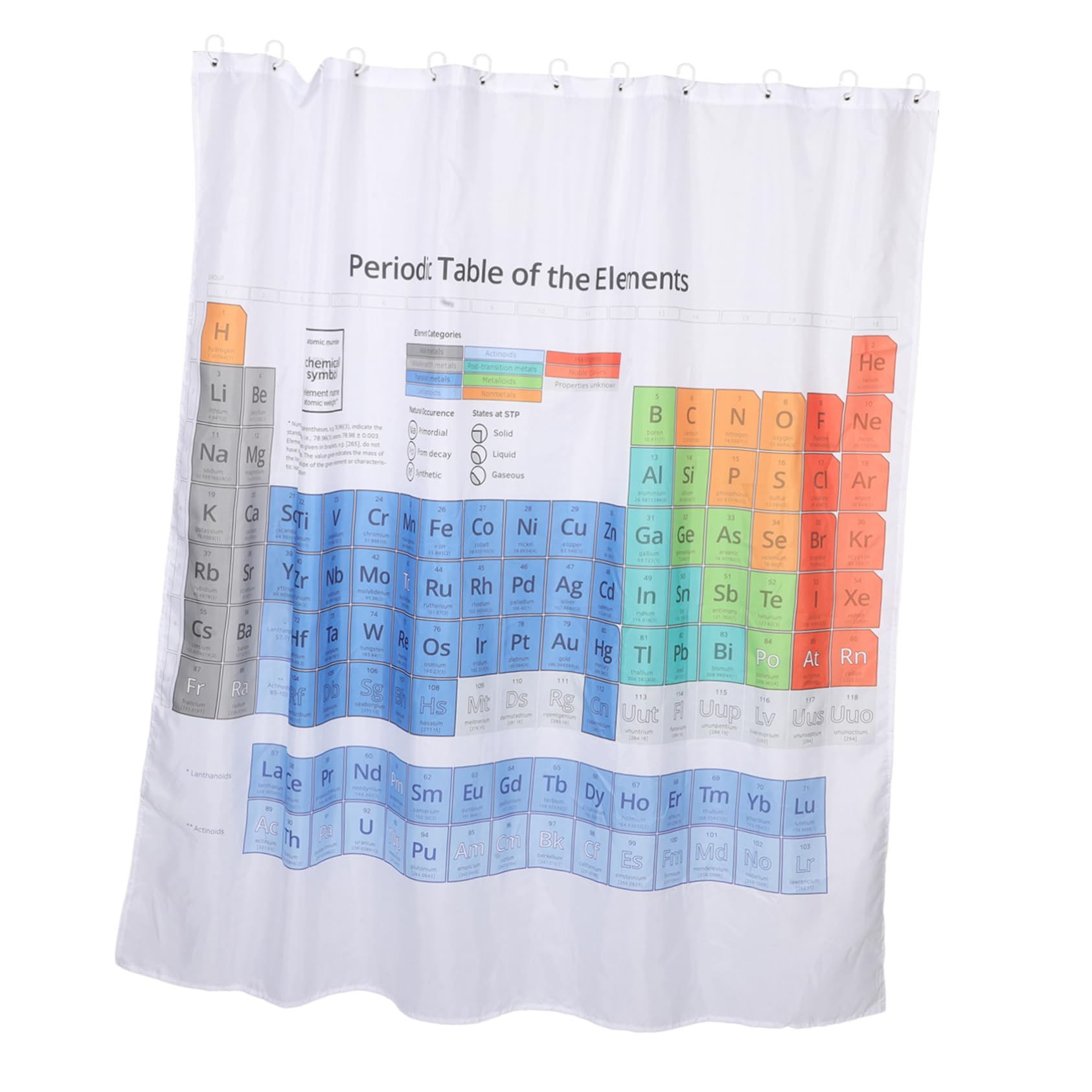 ULTECHNOVO Cortina De Ducha Tabla Periódica 180x180 Cm, Poliéster Resistente, Revestimiento, Protección De Privacidad para Baño, Ducha y Hotel, Diseño Estampado Ganchos Incluidos