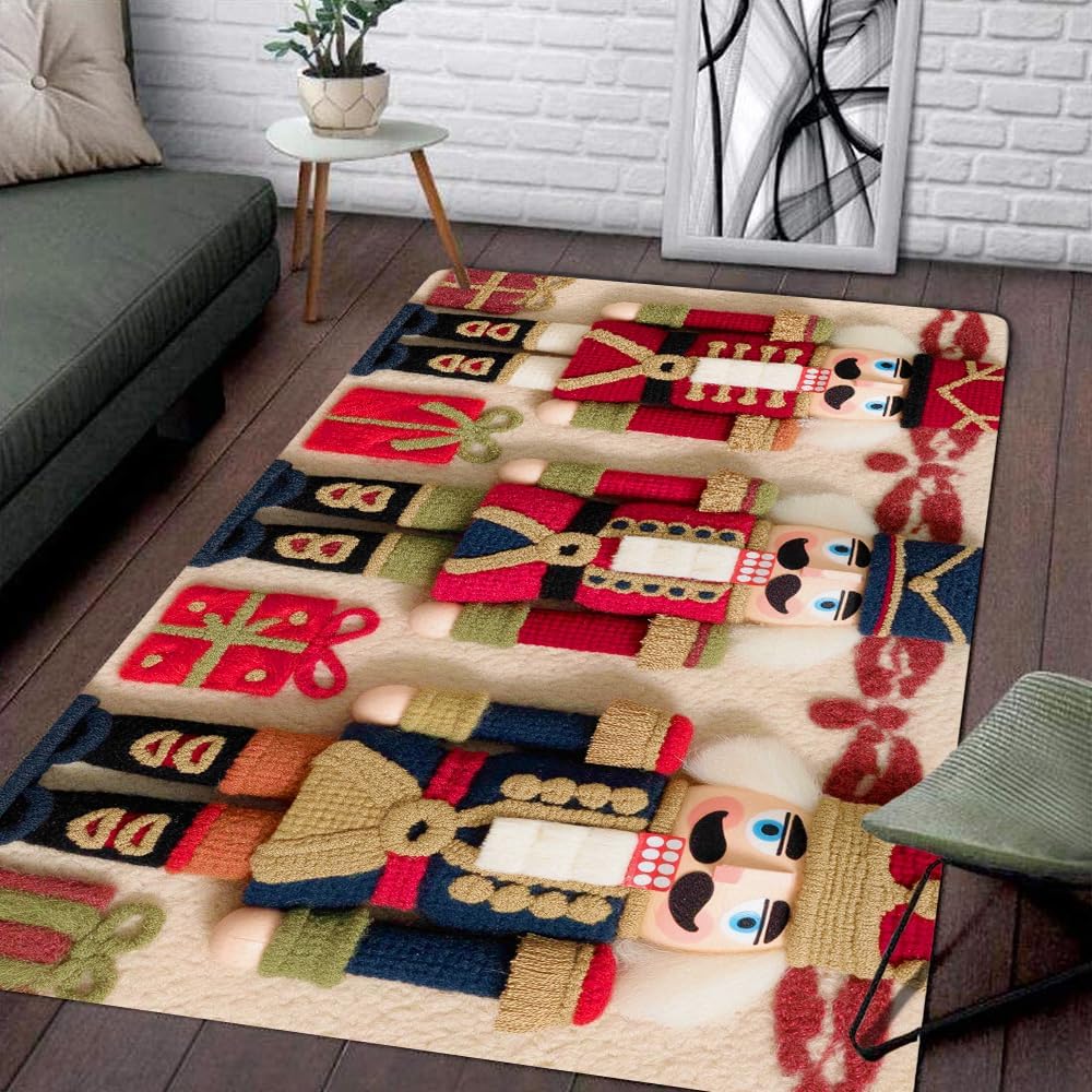 Personalized 3D Effect Christmas Area Rug, Custom 3D Printed Outdoor Indoor Decor, Santa Clause Christmas Carpet for Living Room, Kitchen, Bedroom, Washable Non-Slip Santa Rug (D11)