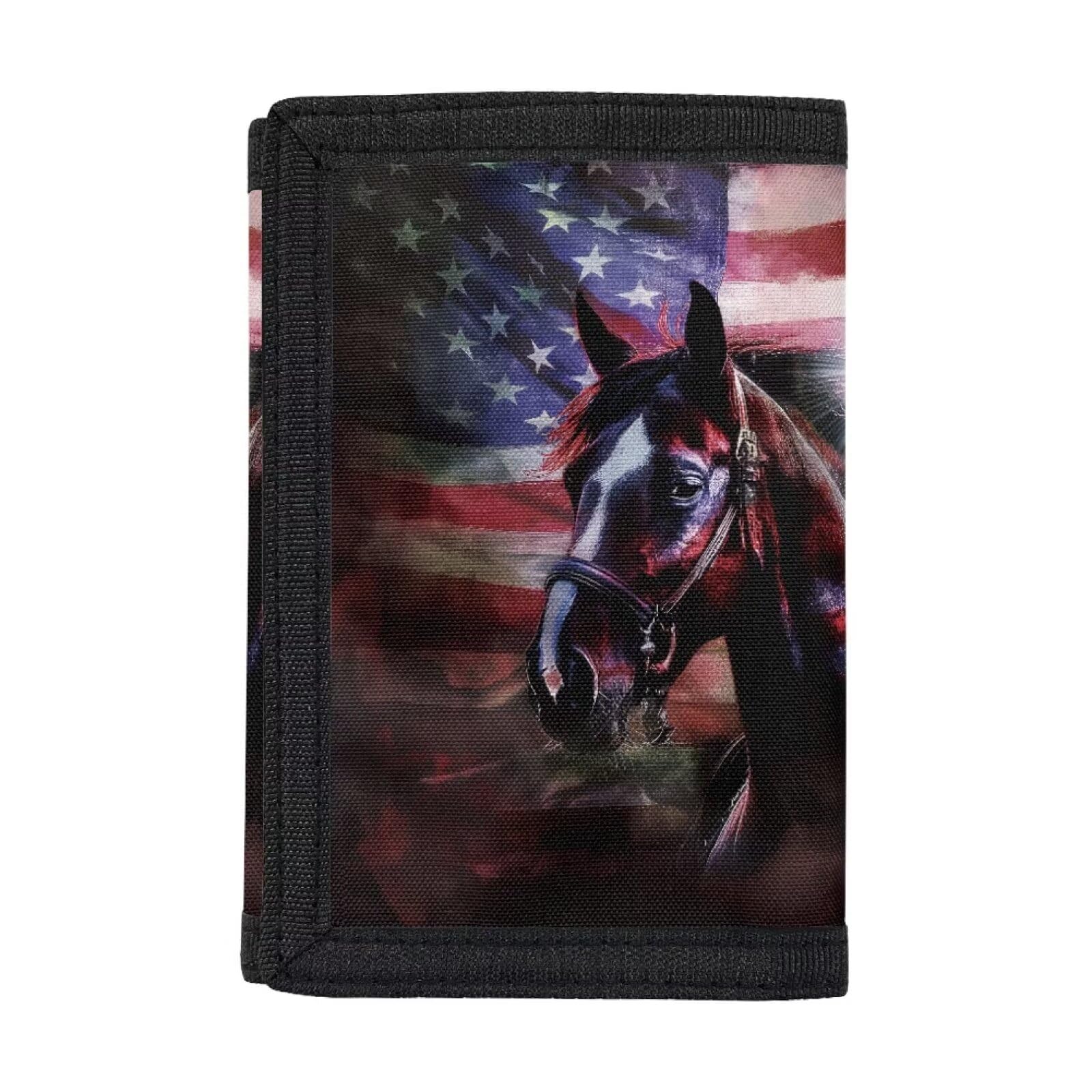 Vanideaoty American Flag Horse Kids Wallet Little Boys Wallet for Kids Small Kids Wallet for Boys with Zipper Teen Wallet for Teen Boys