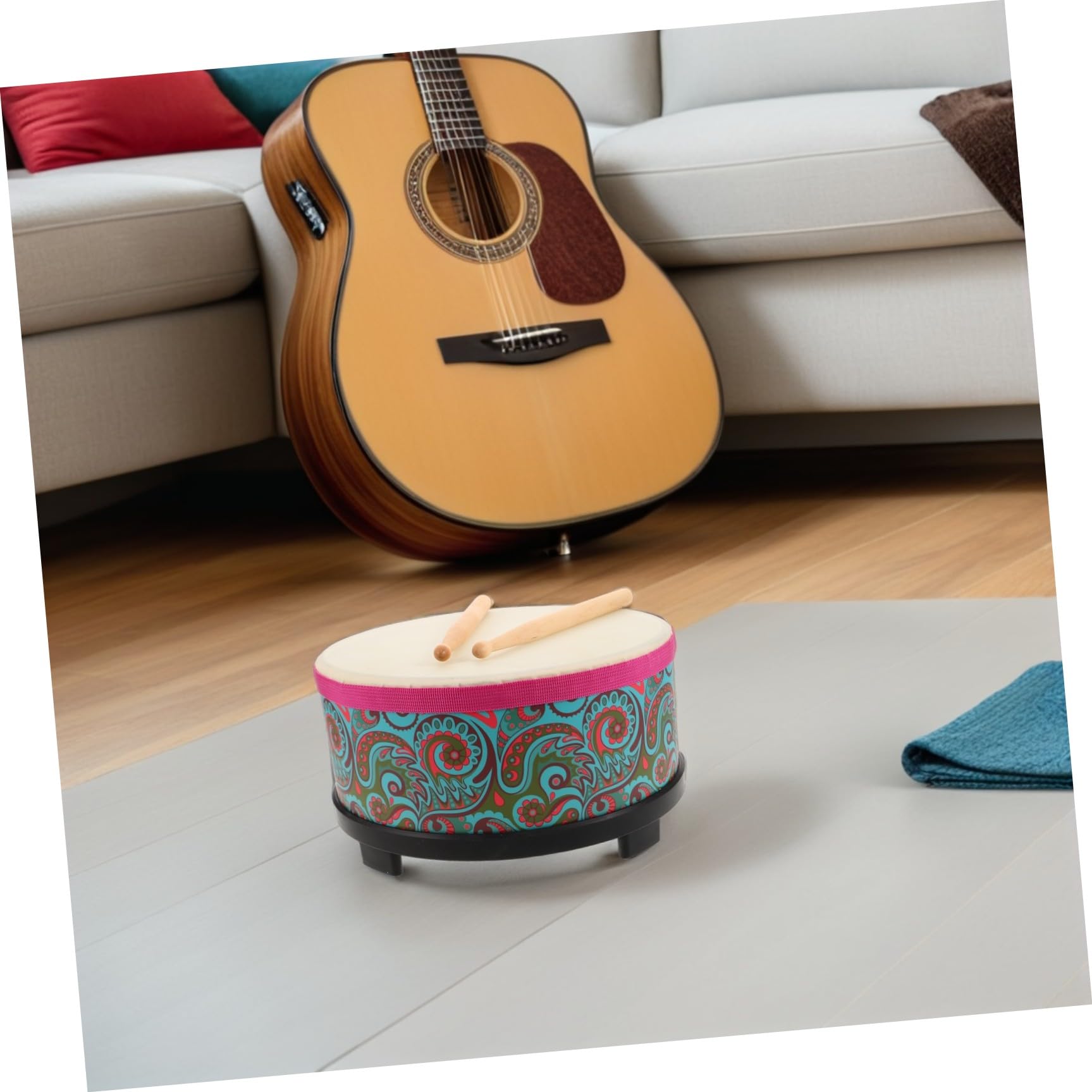 ifundom Bongos Infantiles de Percusión de Mano de 10 Pulgadas Diseño Floral Verde, Instrumento Musical Seguro de Madera, Juguete Educativo para Actividades Grupales y Desarrollo